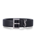 Saint Laurent Cassandre leather belt Black Silver Lamb Skin