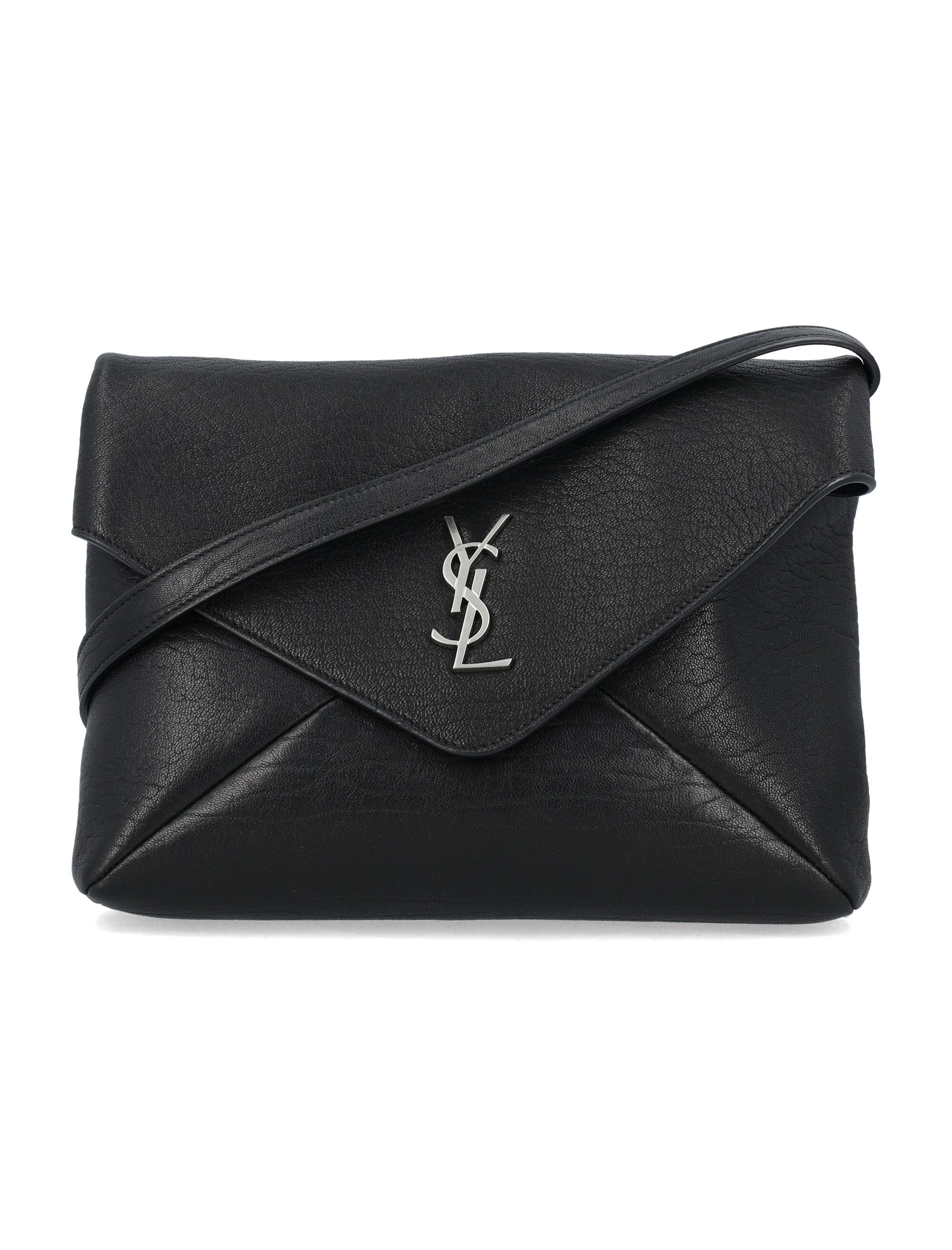 Cassandre Leather Envelope Messenger Black Lamb Skin Shoulder Bag