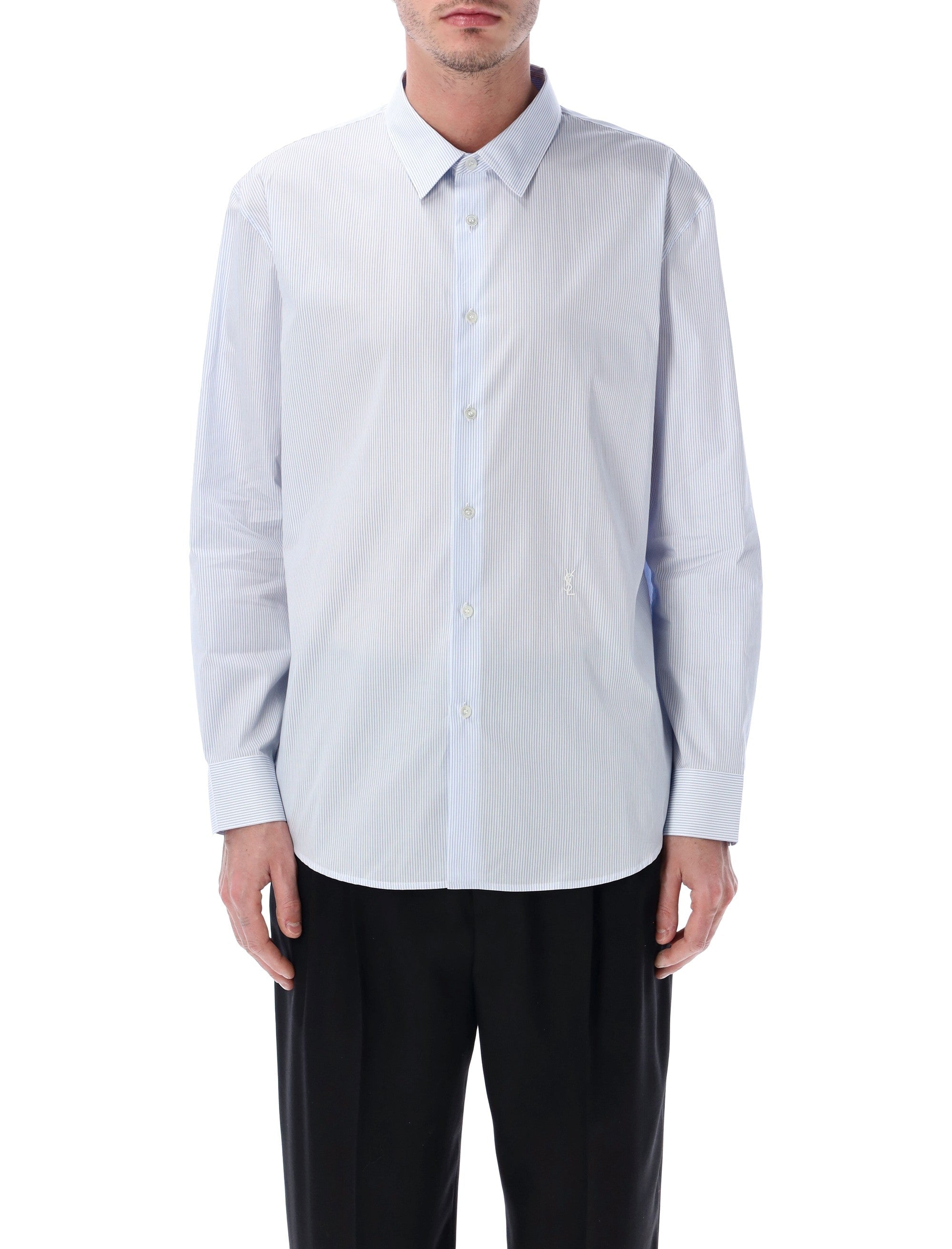 Saint Laurent blue striped cotton poplin Cassandre shirt Bianco Stripe