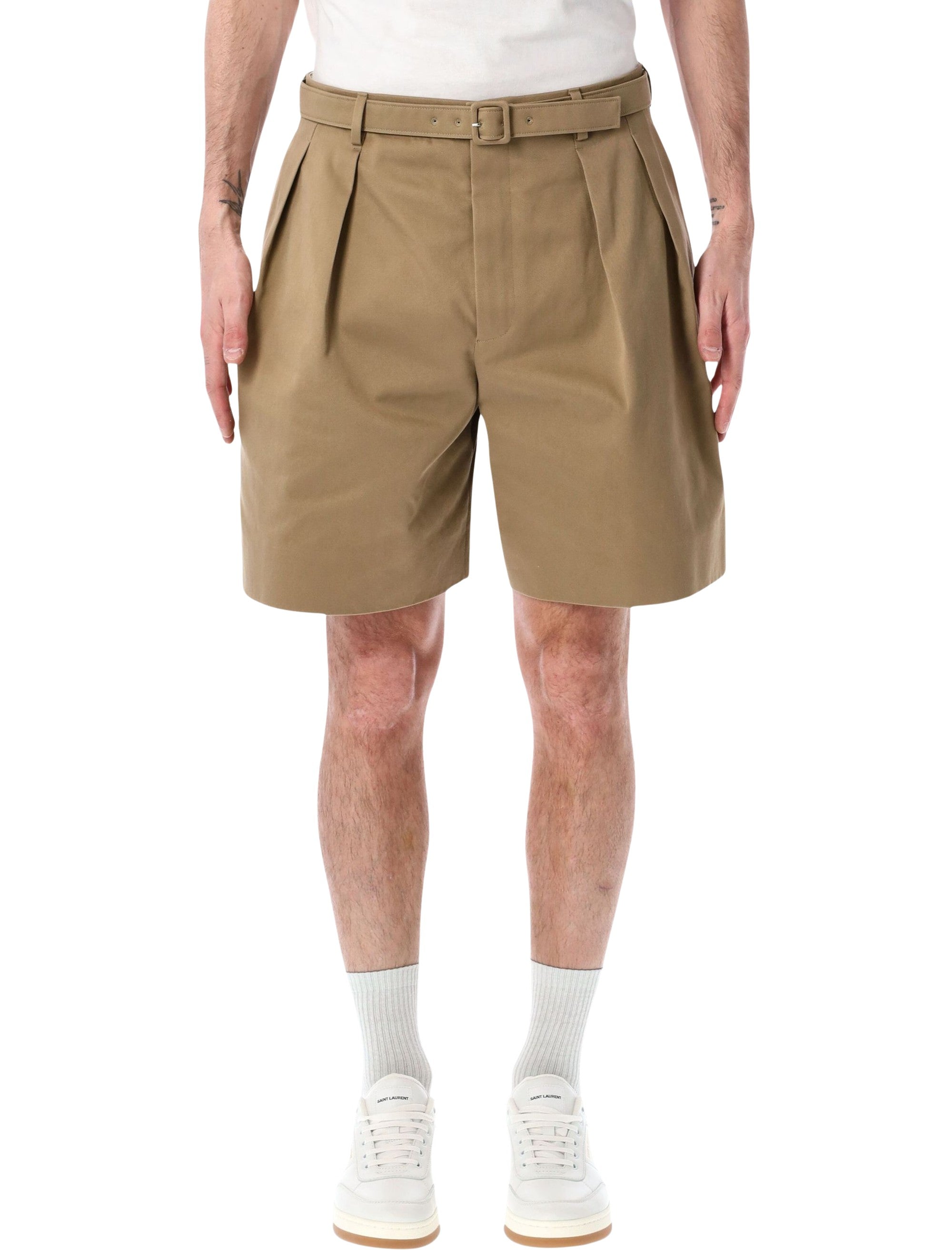 Saint Laurent Cotton Gabardine Tailored Shorts Beige