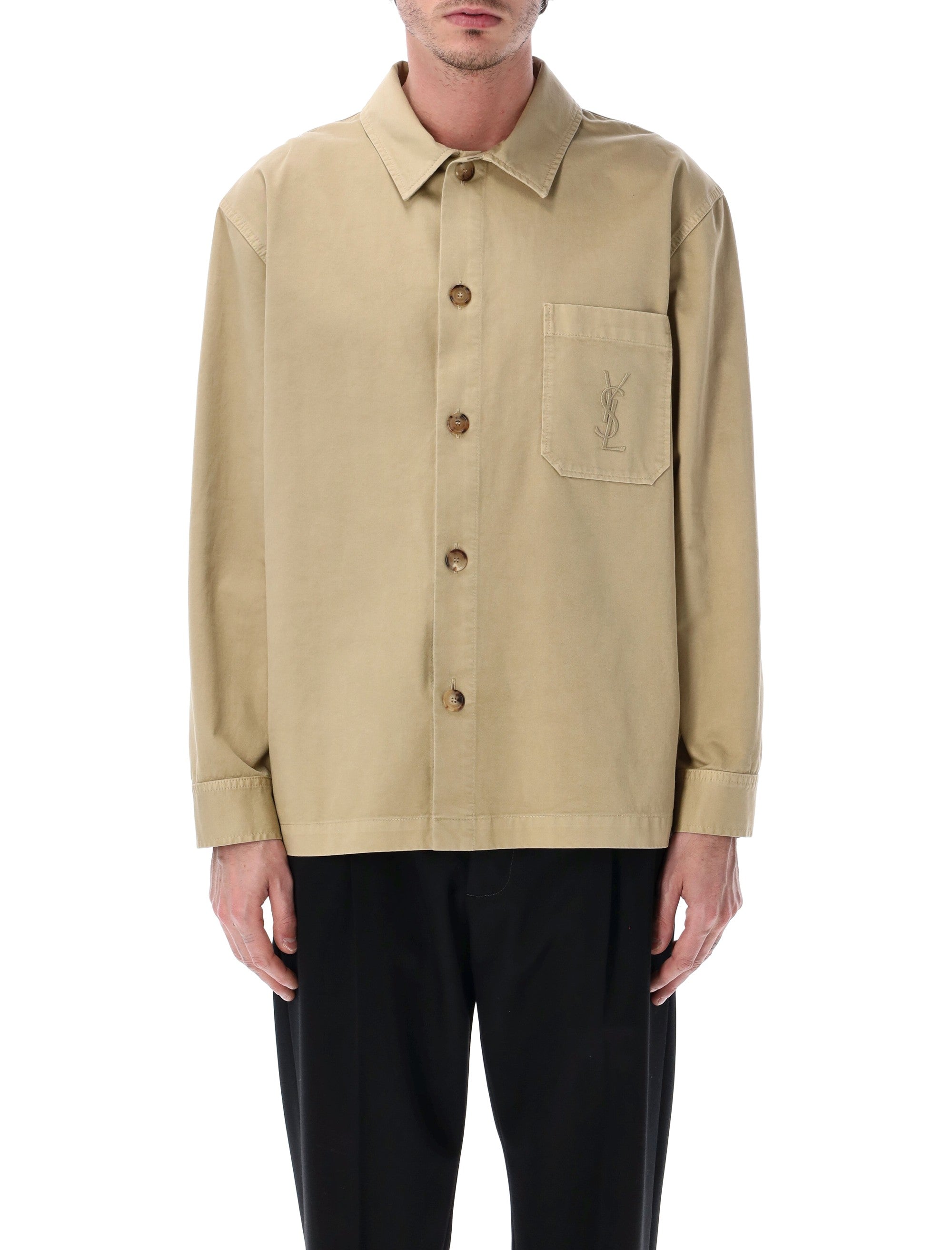 Saint Laurent Cassandre Cotton Overshirt Royal Beige Jacket