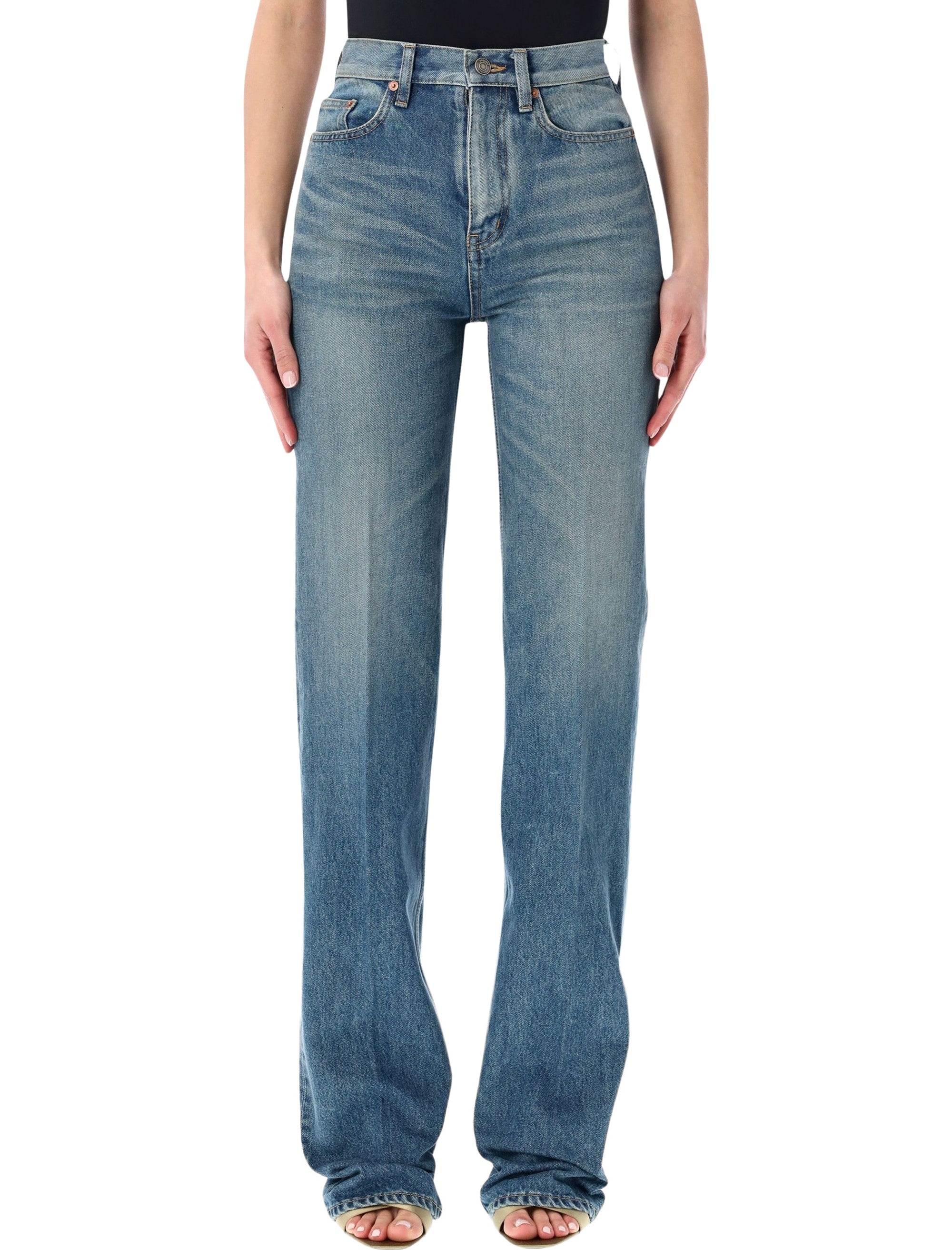 Saint Laurent Yves Flared Jeans Mid Blue Cotton