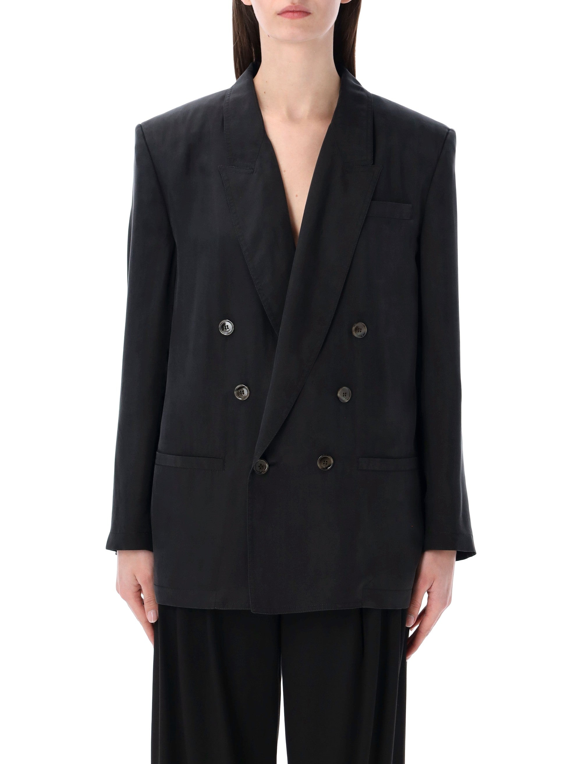 Saint Laurent double-breasted silk habotai jacket Black Blazer