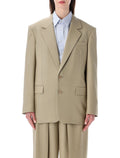 Saint Laurent single-breasted wool-silk blazer Beige