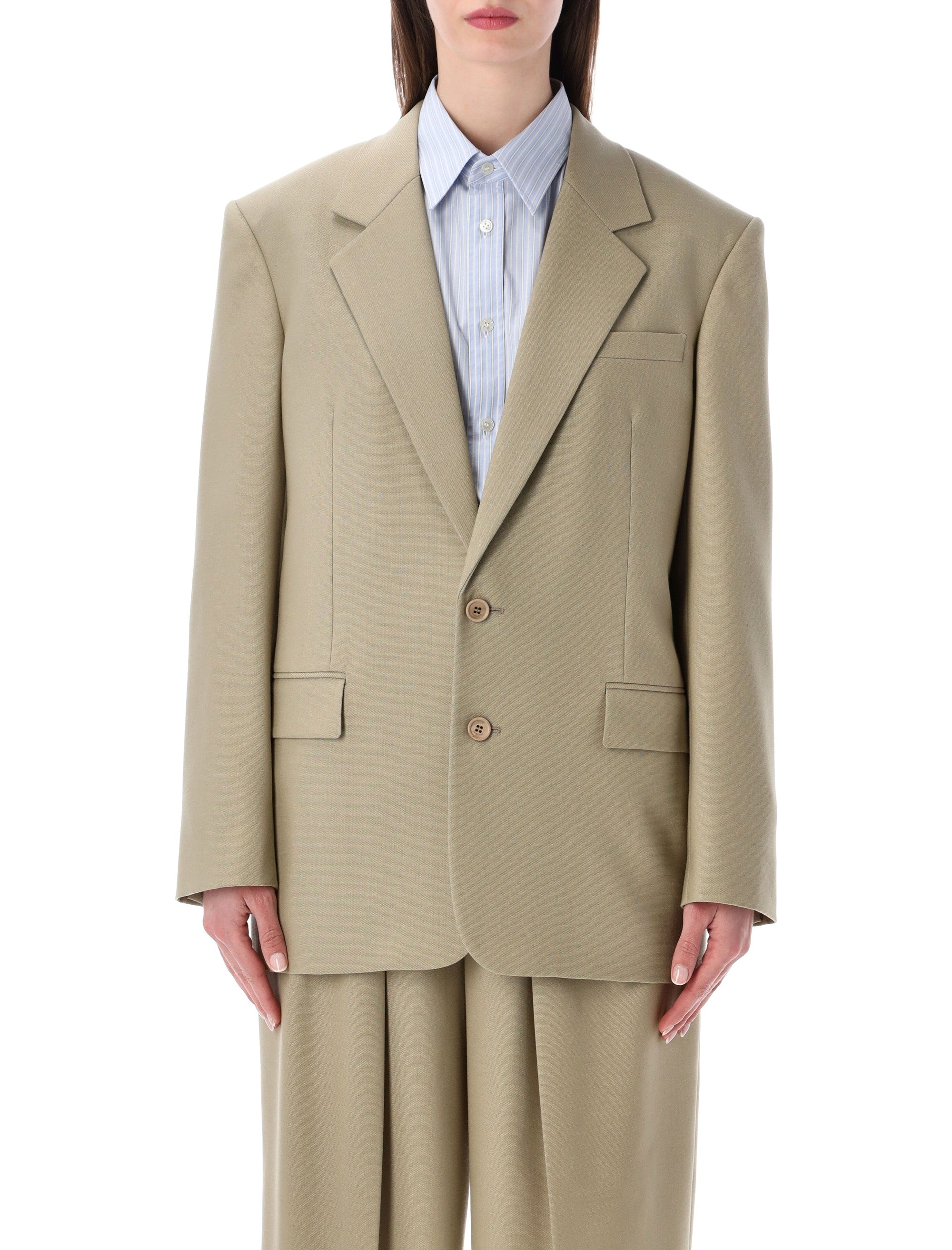 Saint Laurent single-breasted wool-silk blazer Beige