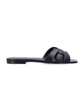 Saint Laurent Leather Tribute Flat Sandals Black Calf