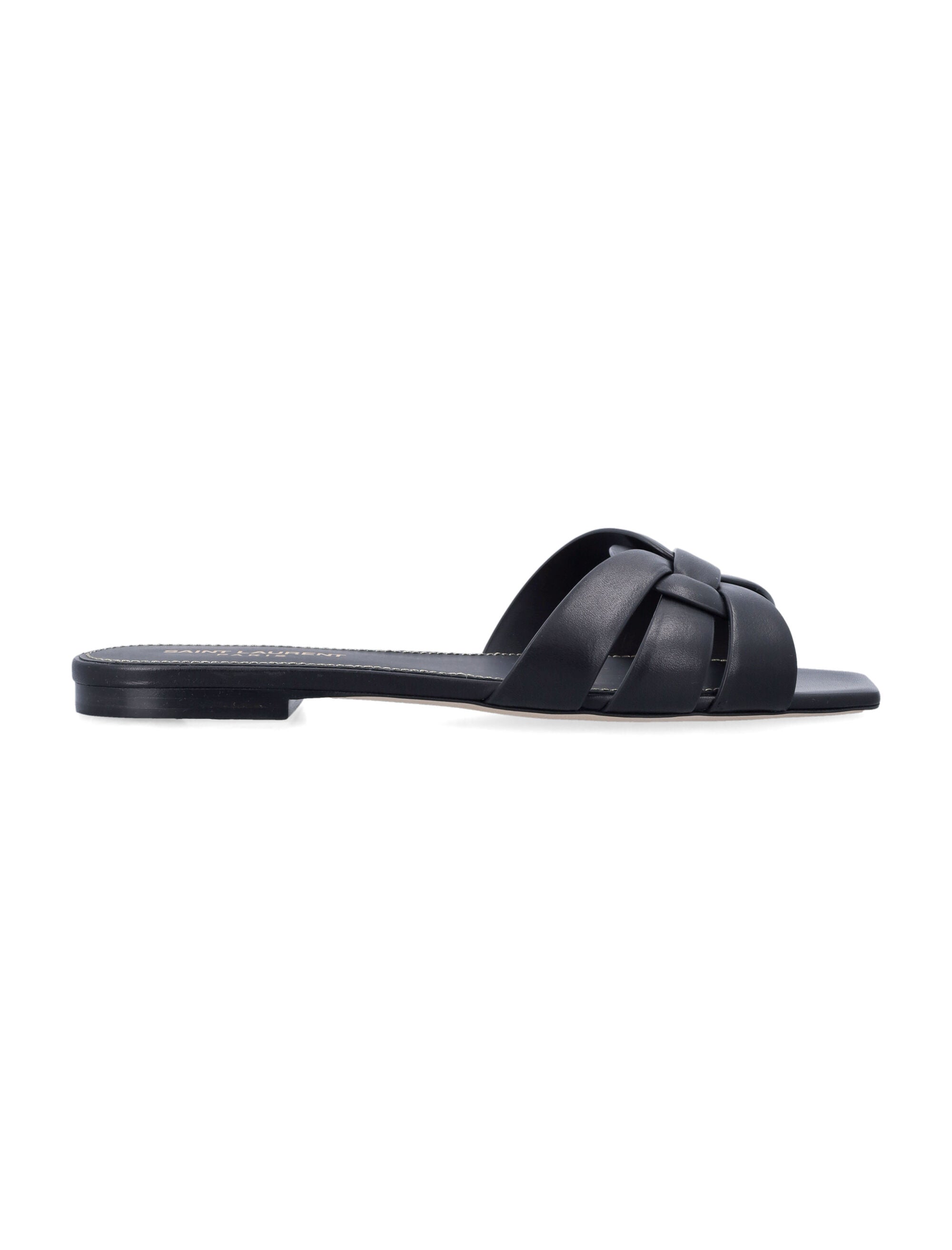 Saint Laurent Leather Tribute Flat Sandals Black Calf