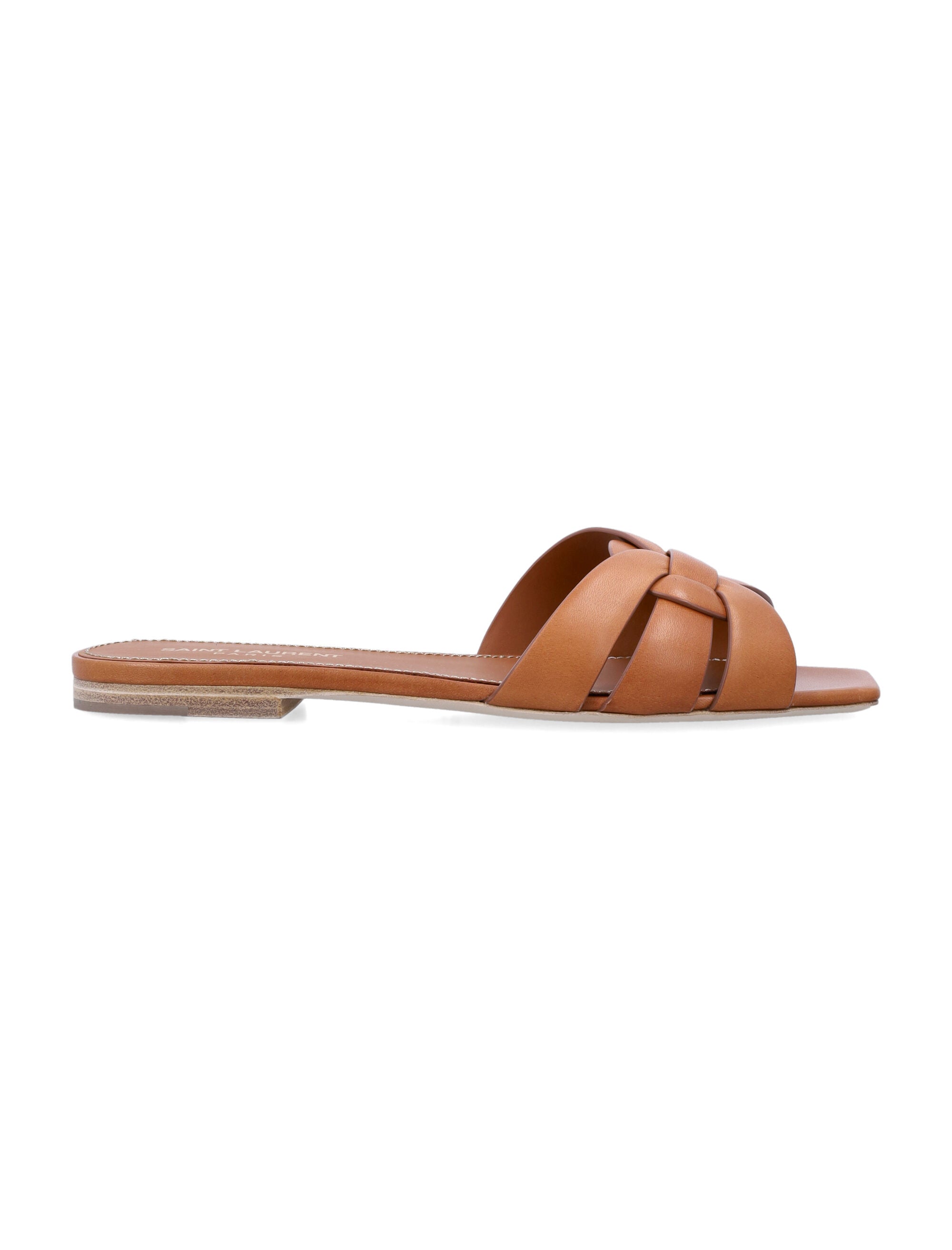 Saint Laurent Leather Tribute Flat Sandals Ambre Calf