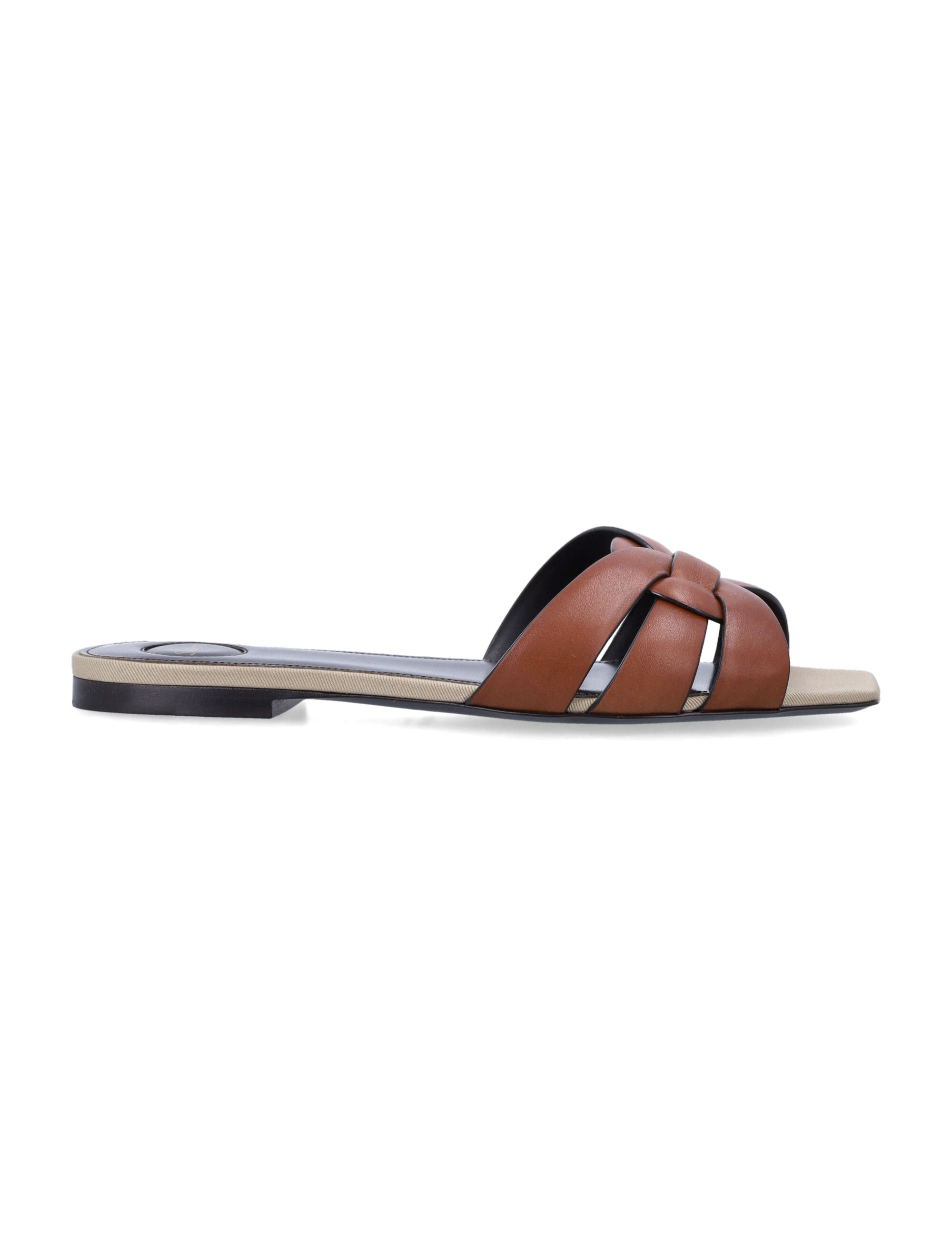 Saint Laurent Tribute Leather and Canvas Flat Sandals Bruciato Upper