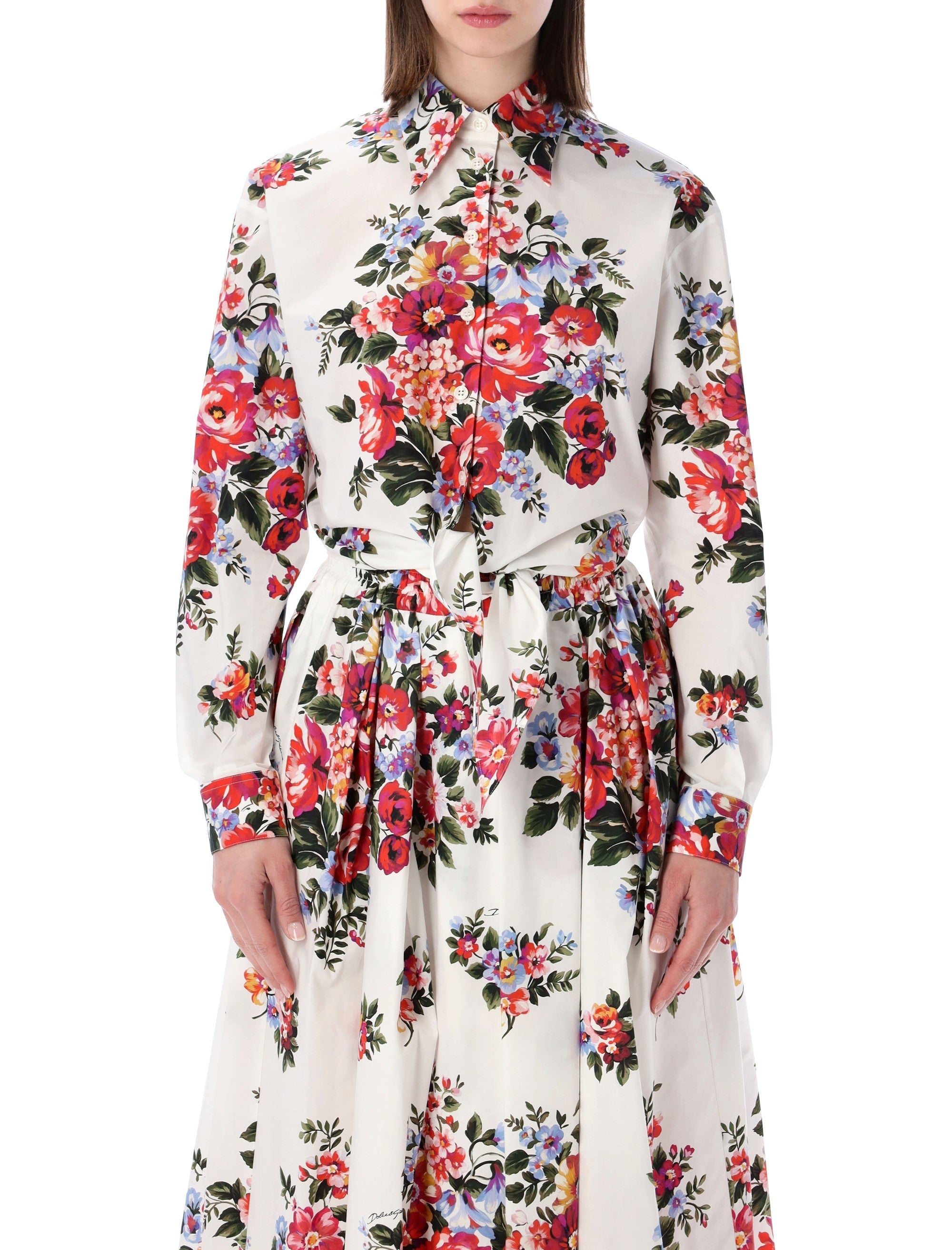 Dolce&gabbana Floral Cotton Shirt White Multicolor Print