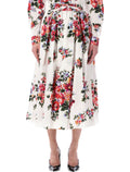 Dolce&gabbana Floral Poplin Midi Skirt White Multicolor Flowers Cotton