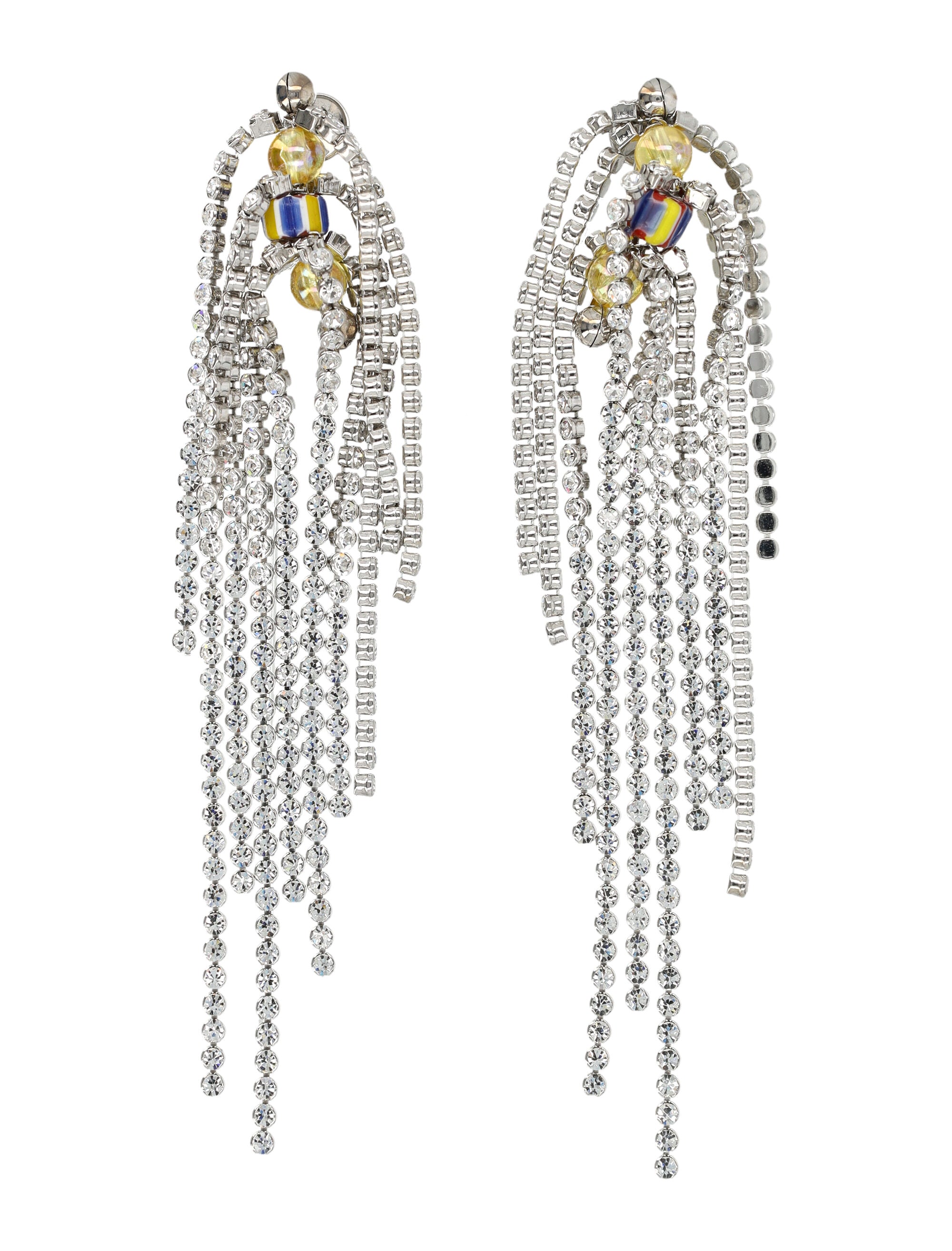 Dries Van Noten Crystal Fringe Earrings Silver Bramiess