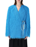 Dries Van Noten collarless fringed jacket Turquoise Polyester