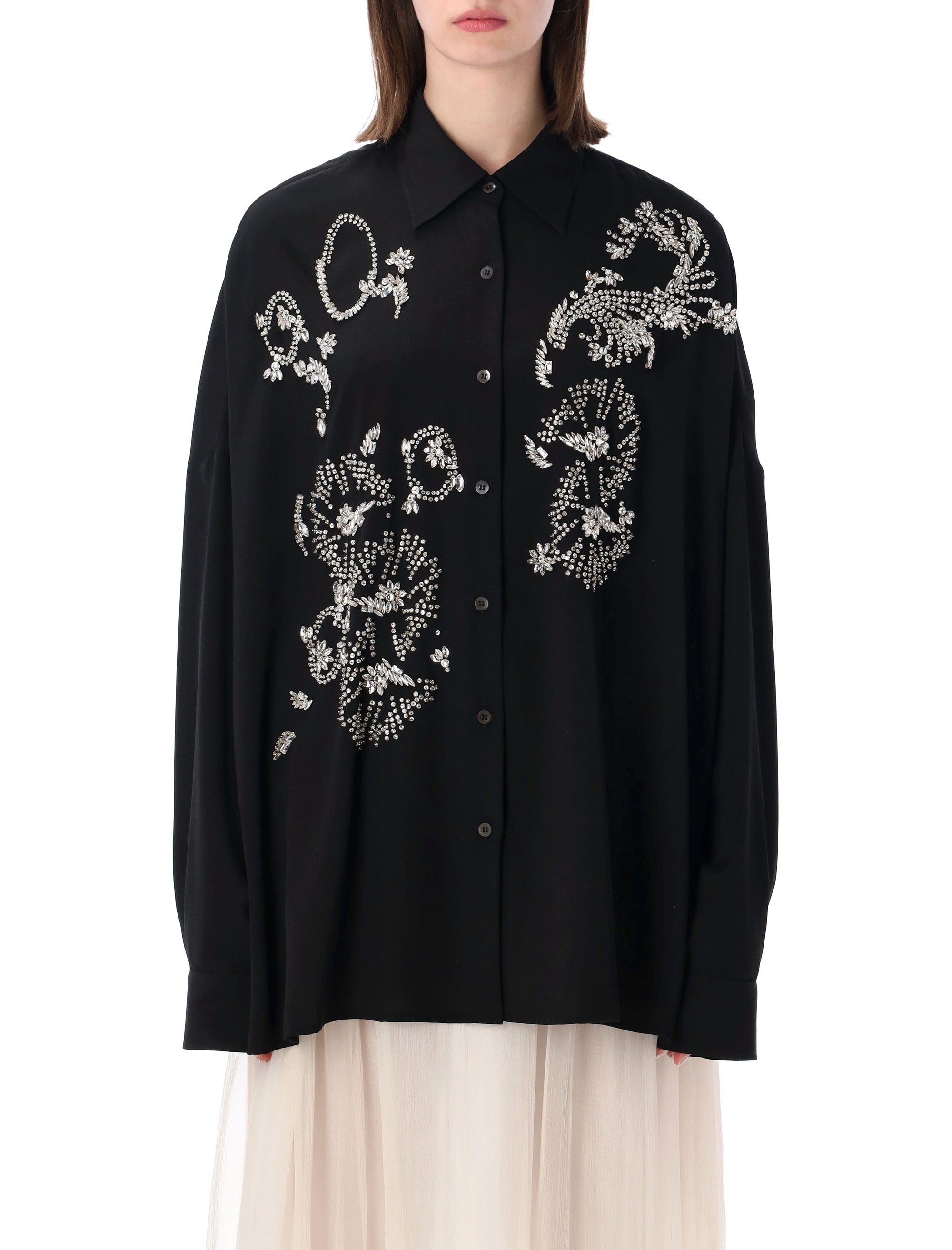 Dries Van Noten Embroidered Oversized Black Shirt Polyester