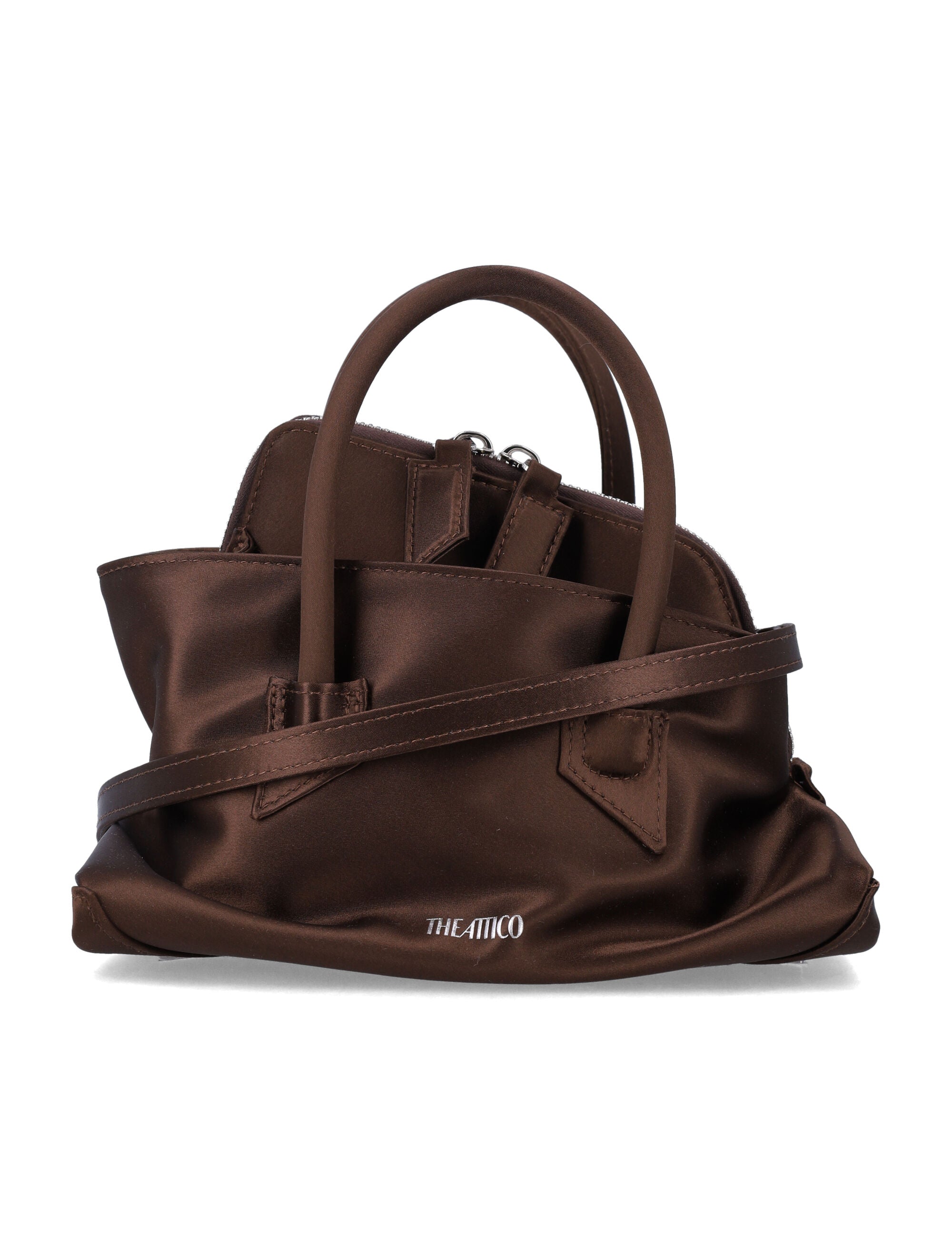 The Attico Satin Top Handle La Passeggiata Mini Dark Brown Acetate Shoulder Bag