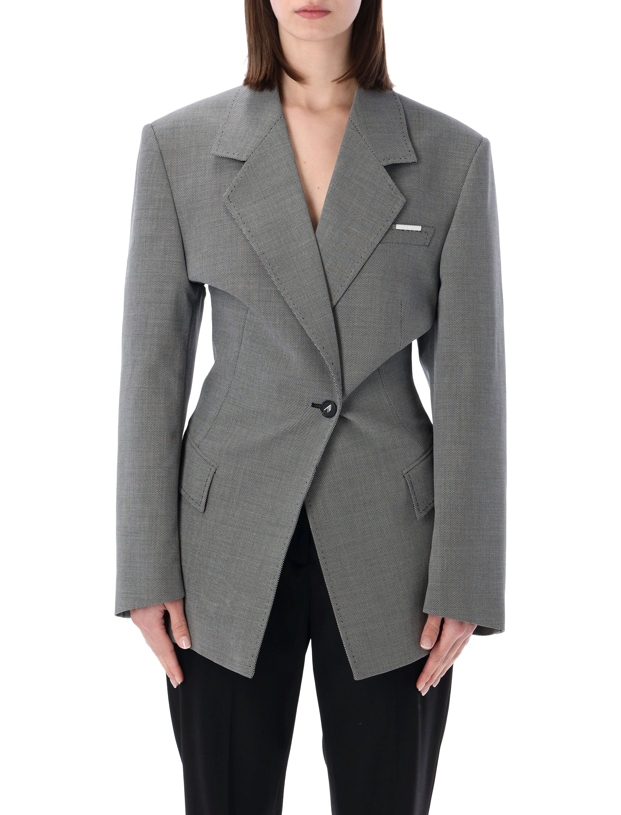The Attico Tailored Blazer White Black Virgin Wool