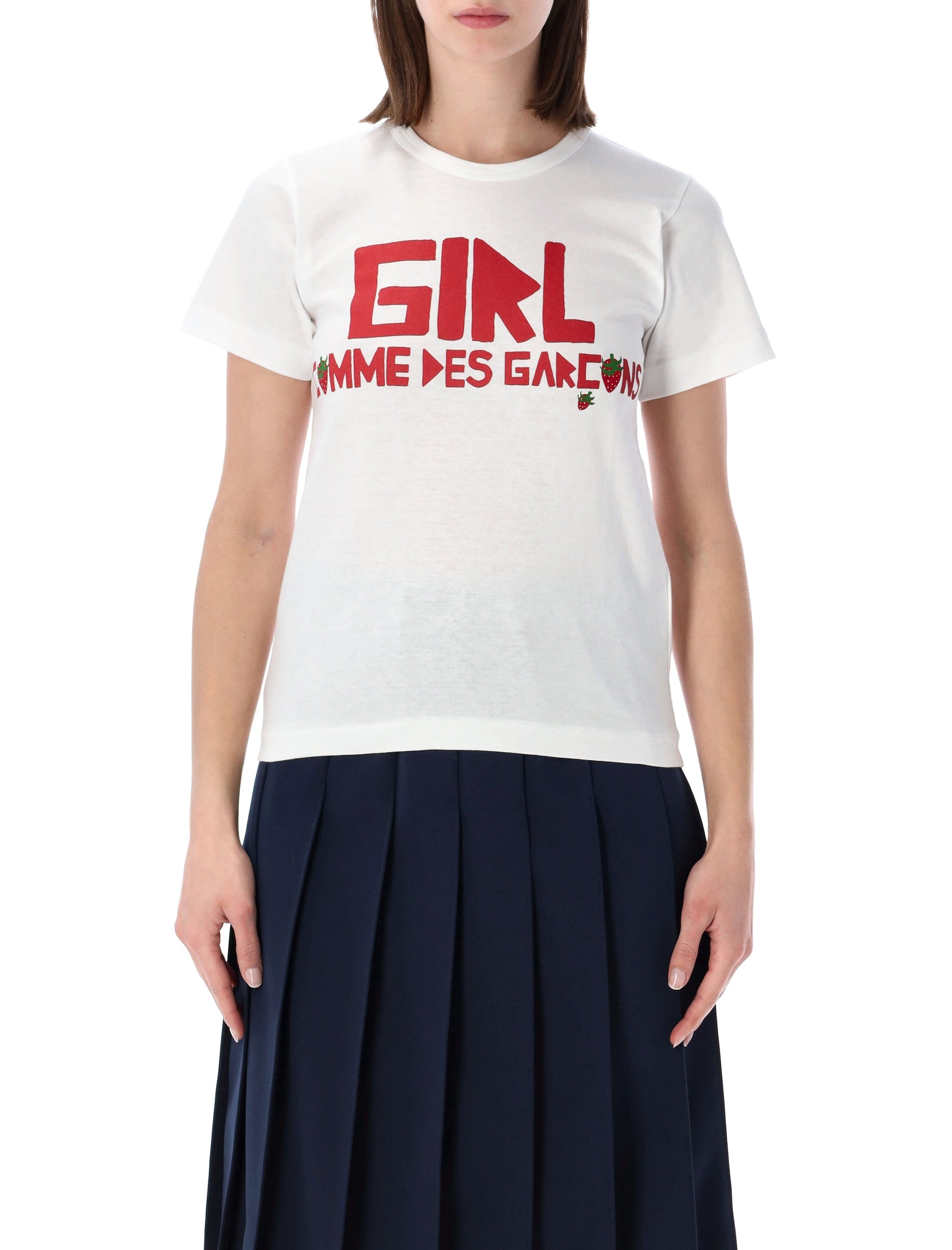 Comme Des Garçons Girl Logo Print T-Shirt White Cotton