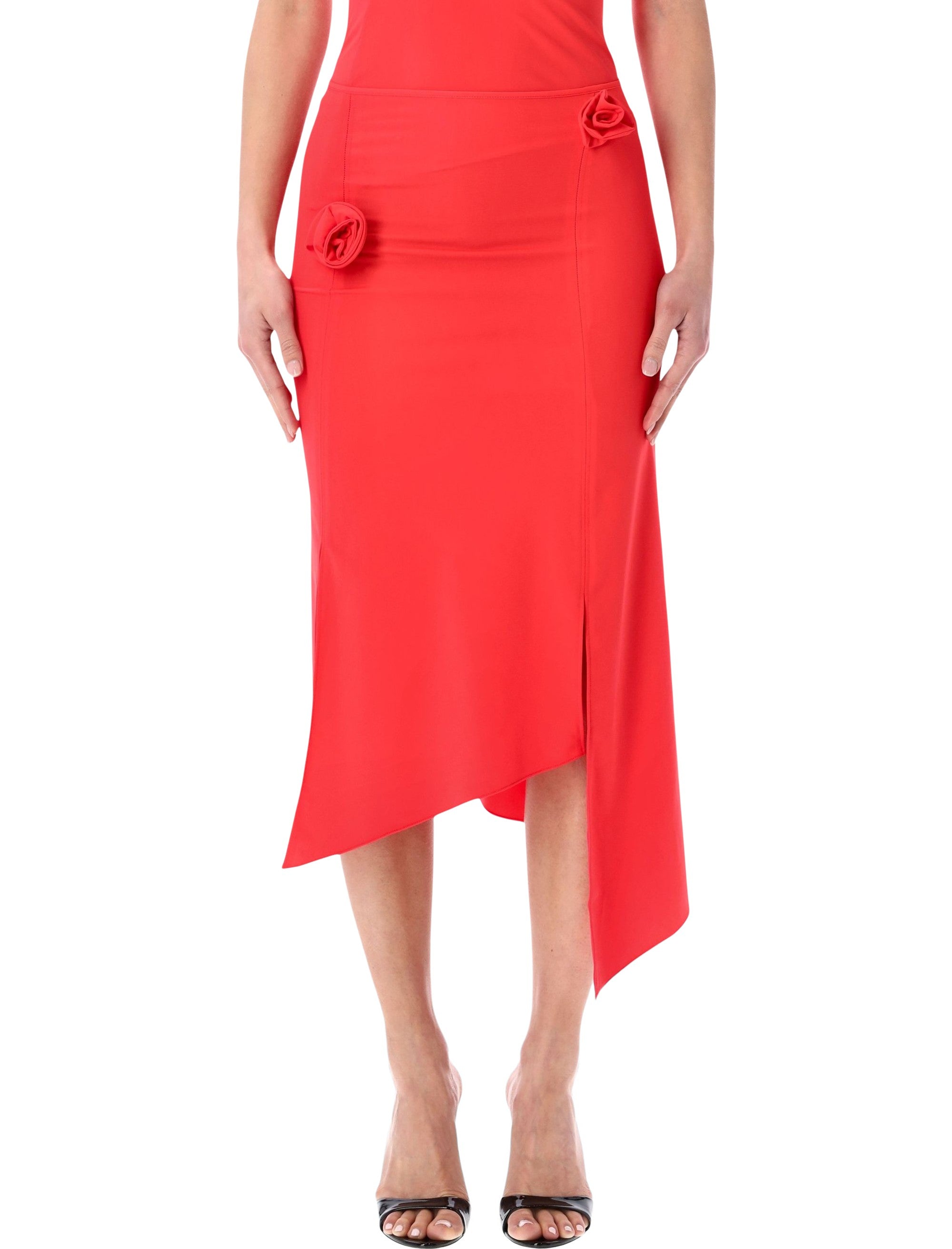 Coperni Flower Asymmetric Skirt Red Polyamide