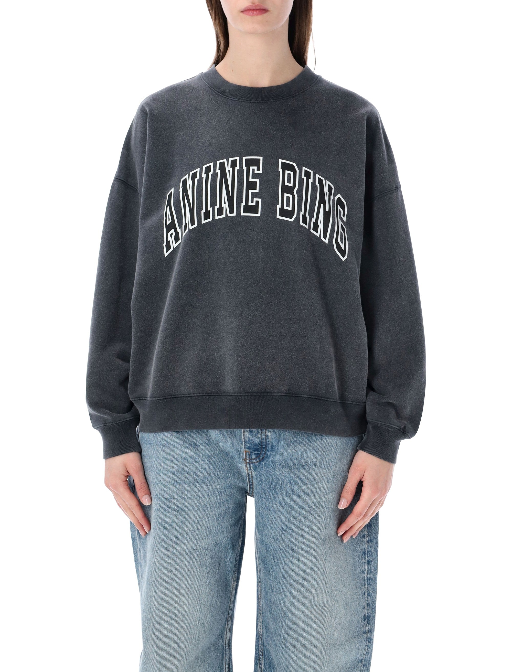 Anine Bing Miles Washed Black Cotton Sweatshirt - S