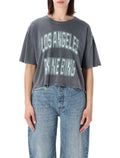 Anine Bing Johnny Cropped T-Shirt Grey Cotton