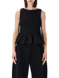 Ganni Black Smock Tie Cotton Top Organic