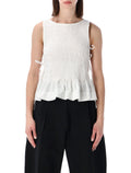 Ganni White Smock Tie Cotton Top Organic