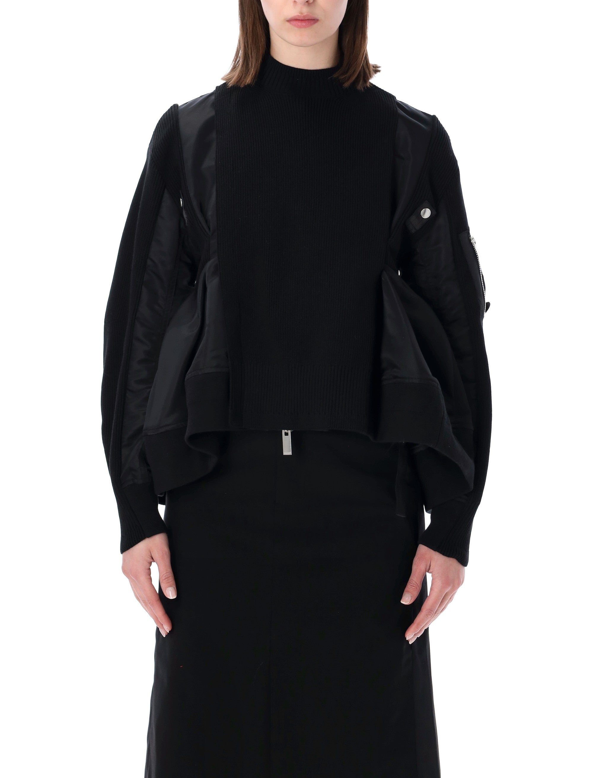 Sacai Nylon Twill Knit Blouson Black Cotton Jacket