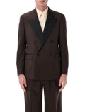 Lardini Soirée wool double-breasted Smoking jacket Brown Virgin Lining Blazer