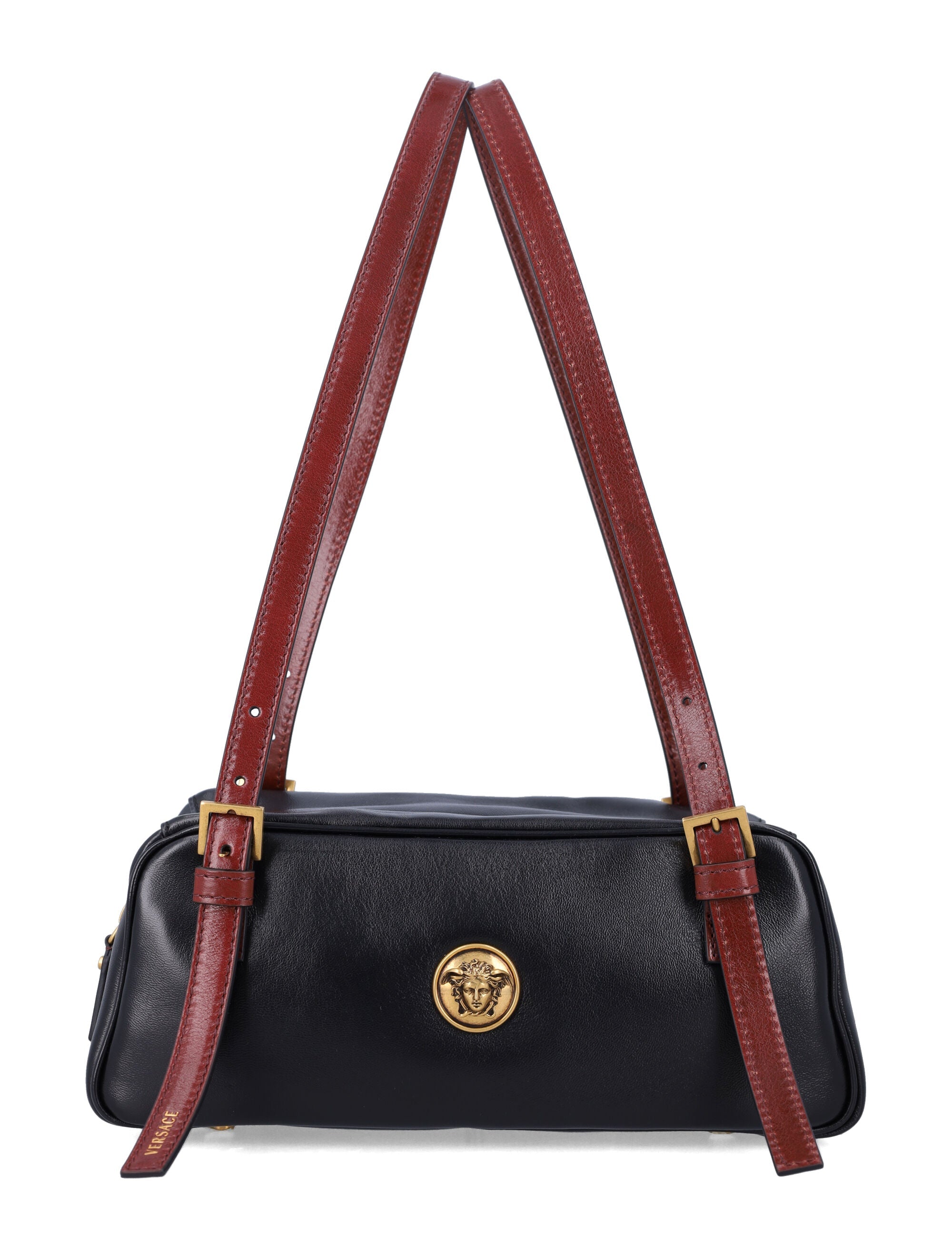 Versace Emblème nappa bowling bag Black + Rosewood Gold Lamb Leather Shoulder