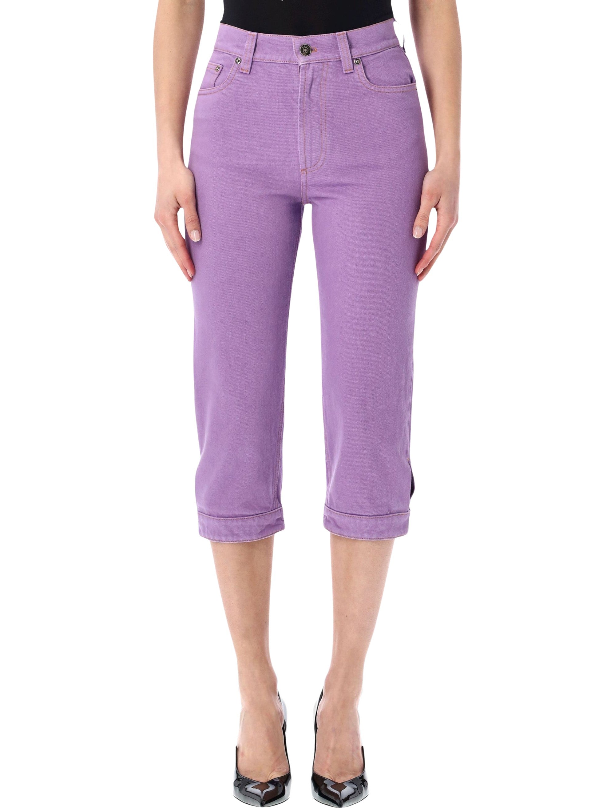 Versace Colored Denim Capri Jeans Lilac Arch Cotton