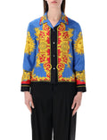 Versace printed silk twill shirt Blue + Gold