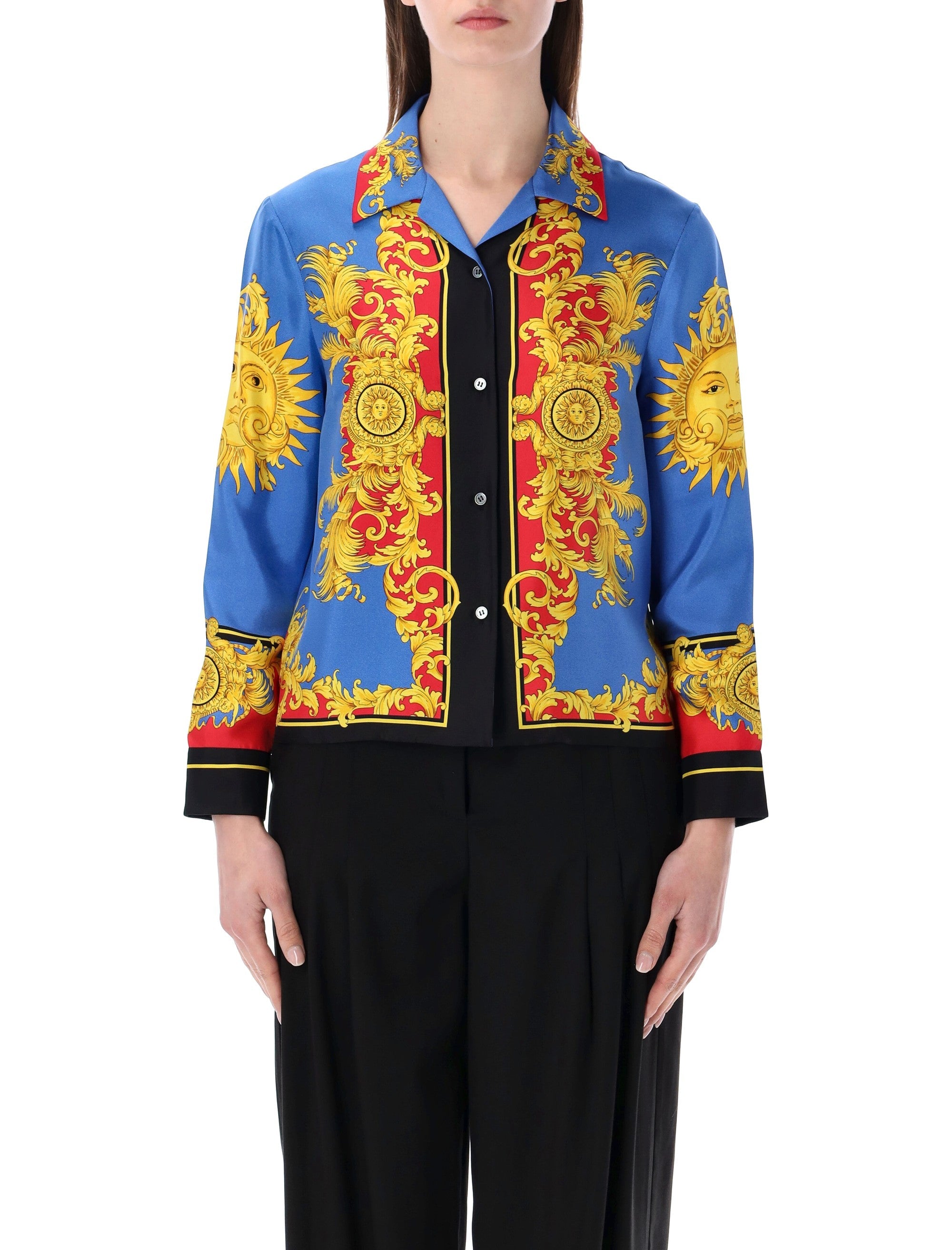 Versace printed silk twill shirt Blue + Gold