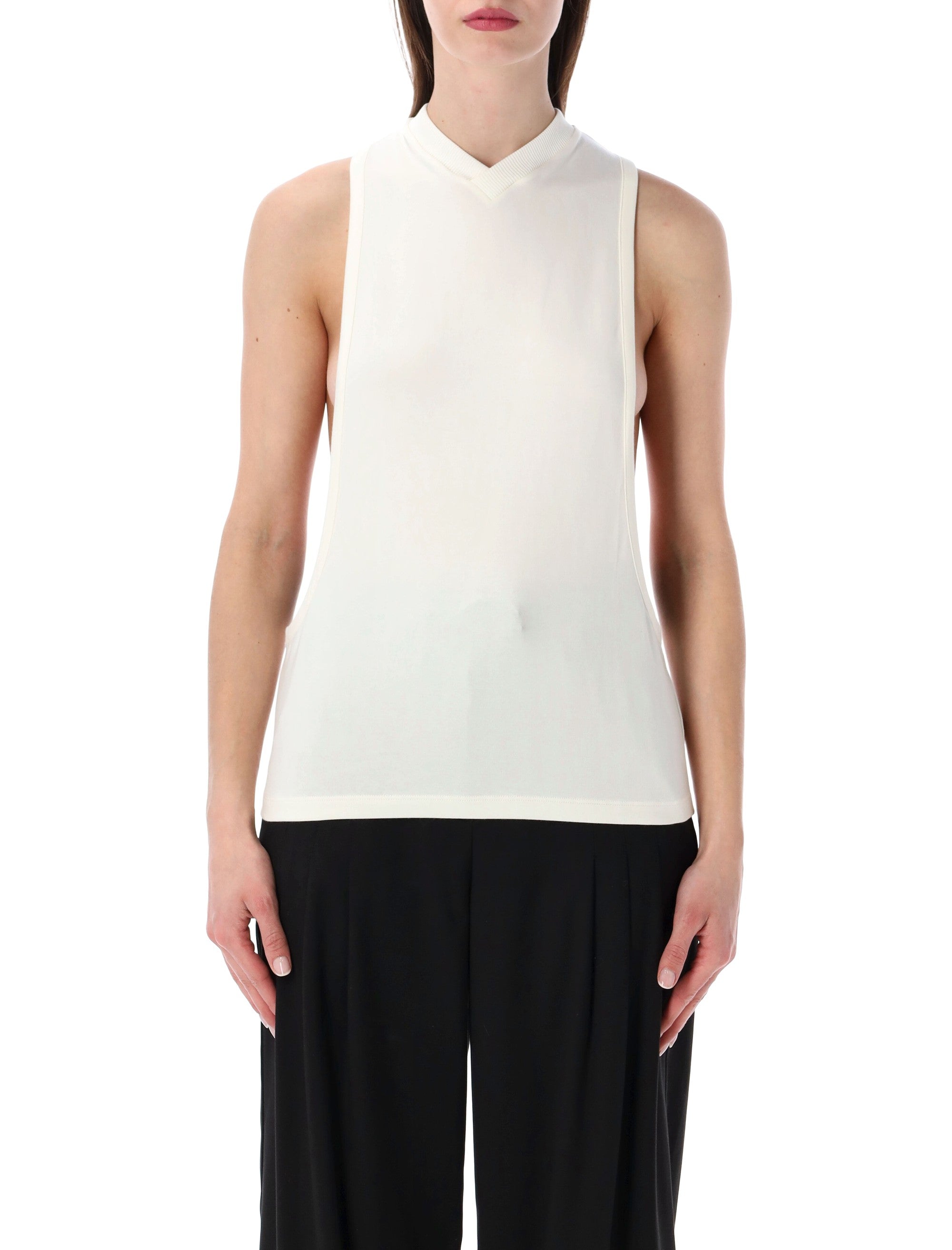Versace Stretch Cotton Jersey Top With Logo Embroidery Optical White