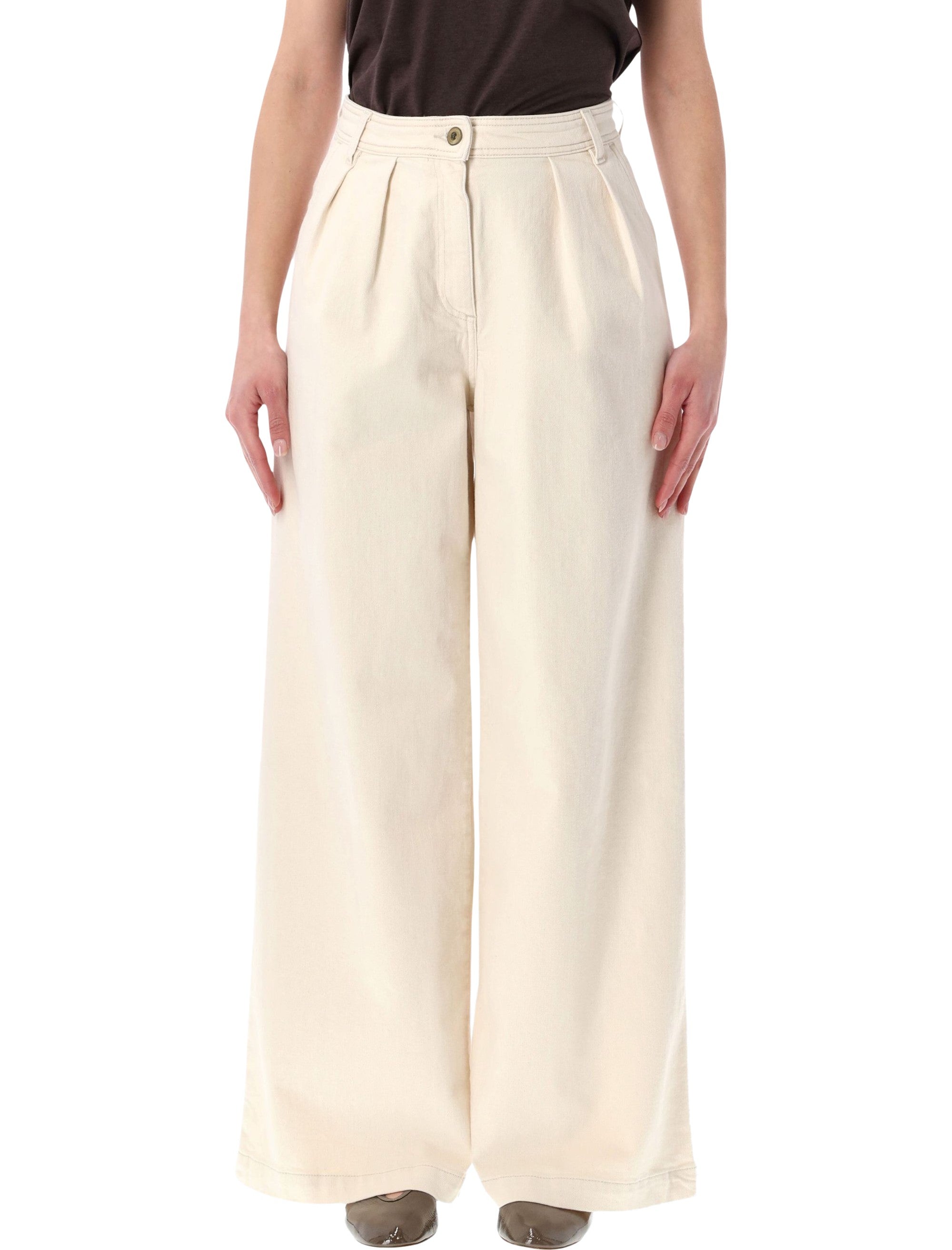 Sessùn Diegui pleated wide-leg jeans Fleur De Sal Cotton
