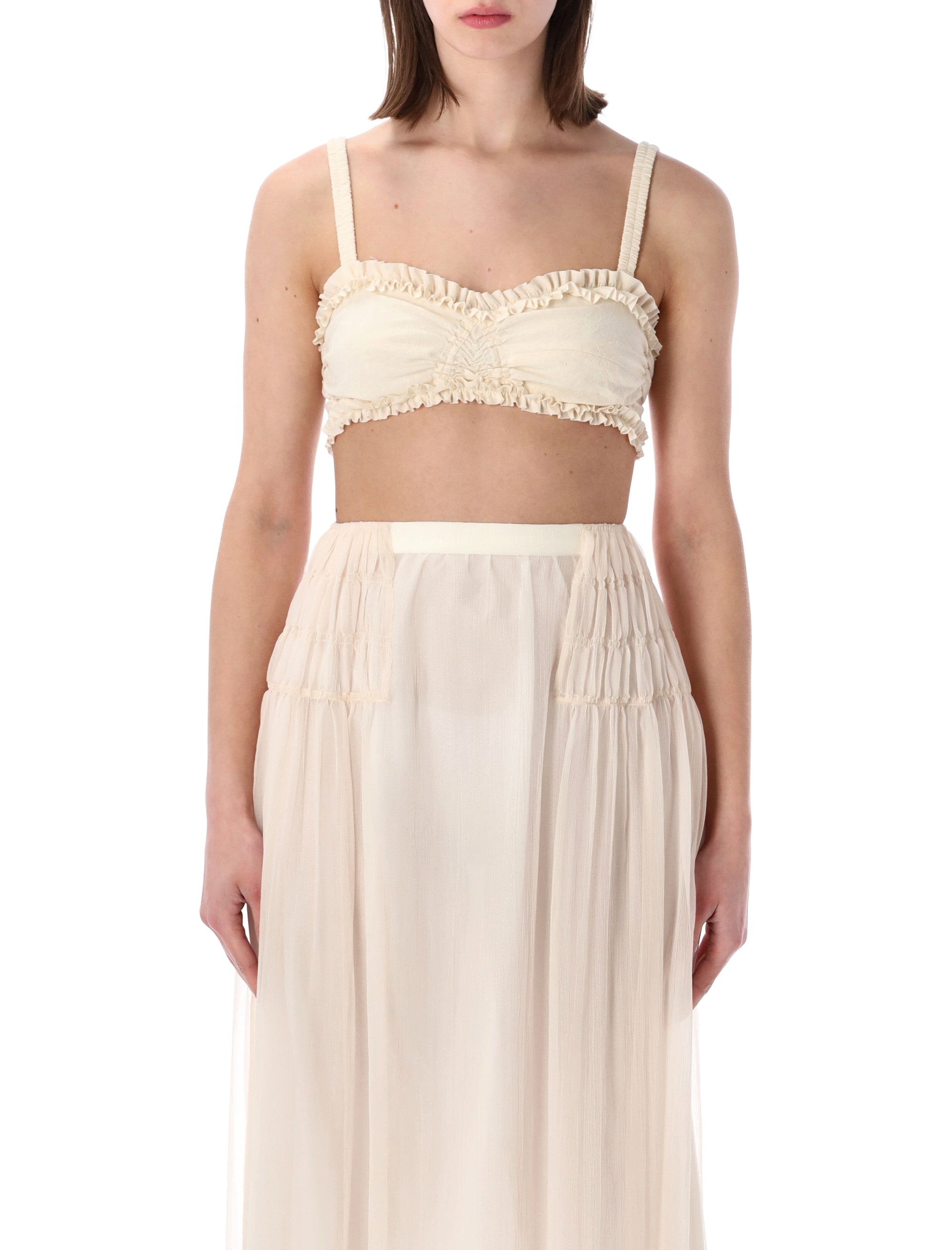 Dries Van Noten Ruffled Cotton Poplin Bra Top Ecru