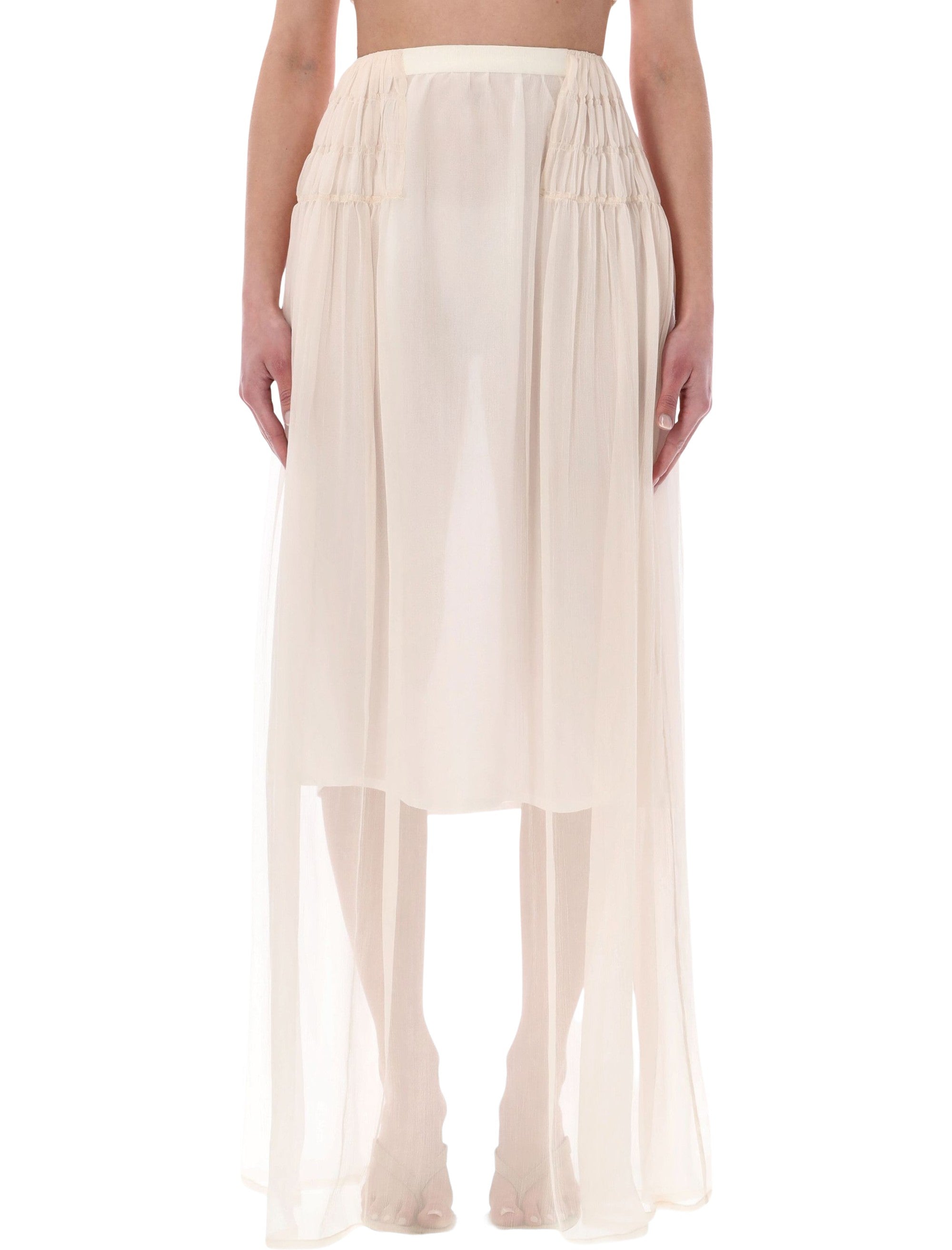 Dries Van Noten Long Sheer Chiffon Skirt Ecru Silk