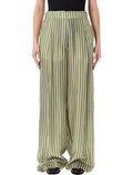 Dries Van Noten Striped Wide Leg Cupro Pants Green