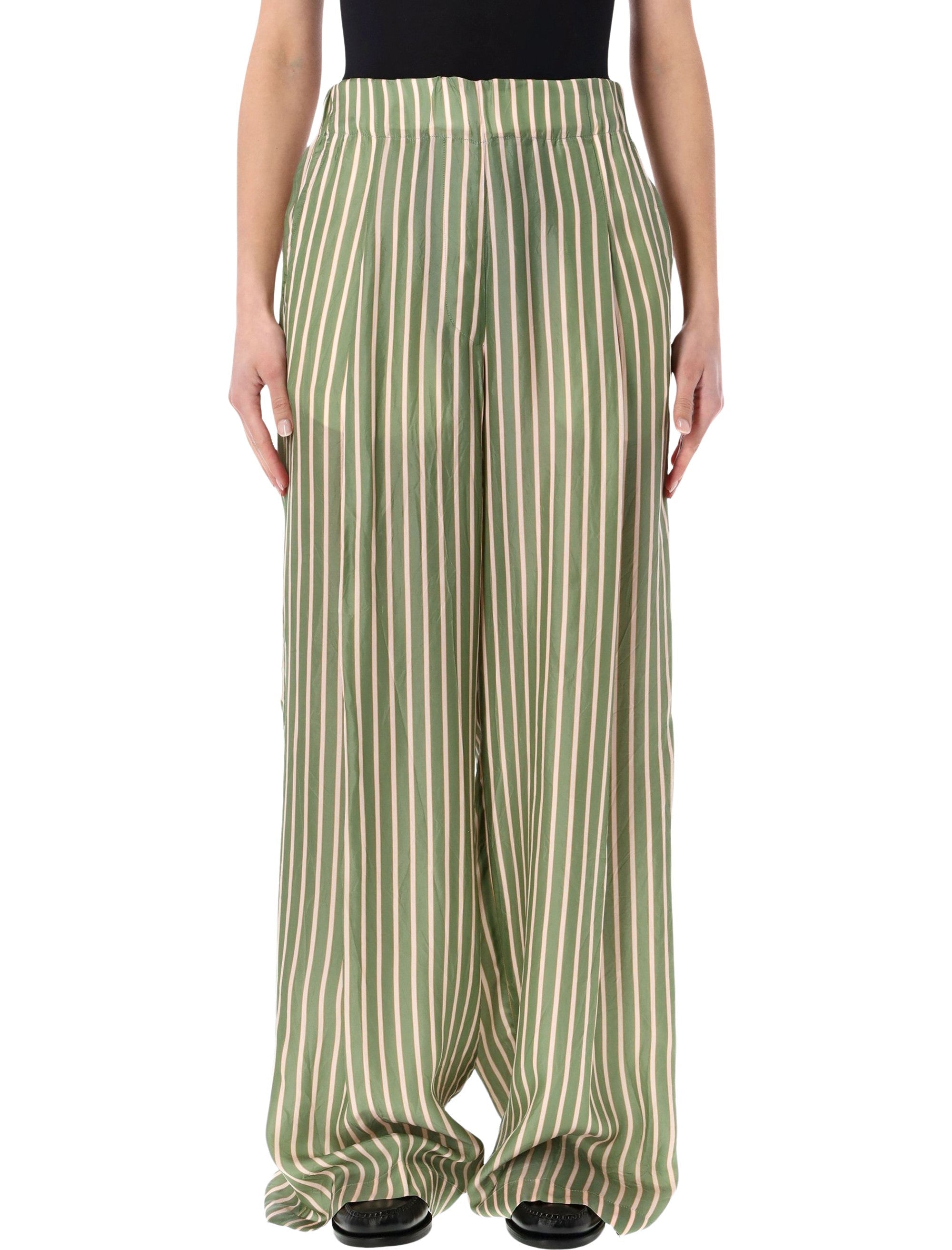 Dries Van Noten Striped Wide Leg Cupro Pants Green