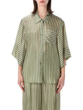 Dries Van Noten Striped Cupro Short Sleeve Shirt Green