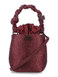 Ganni Mini Bou crystal bucket bag Burgundy Polyester Trim Shoulder