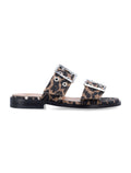 GANNI buckle two-strap sandals Leopard Organic Cotton