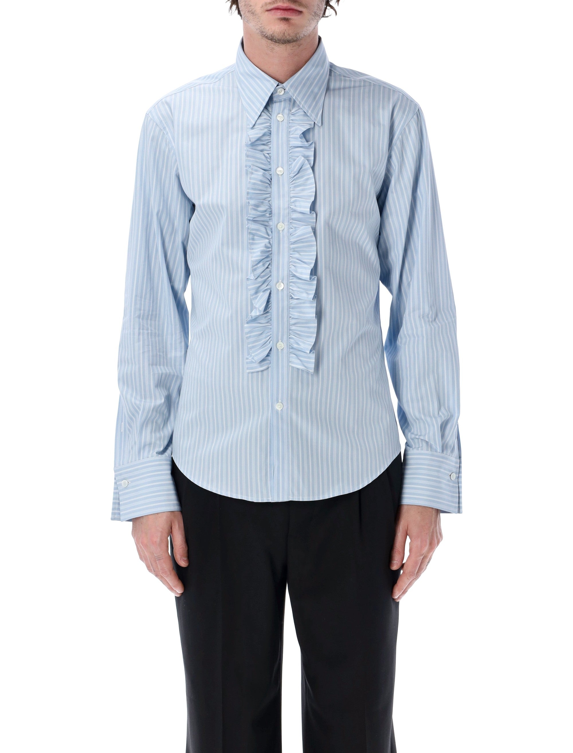 Ami Paris ruffled stripe shirt Azzurro Cotton