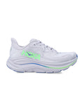 Hoka One Clifton 10 Running Shoes Ash Grey / Neon Green Fabric Sole Sneaker