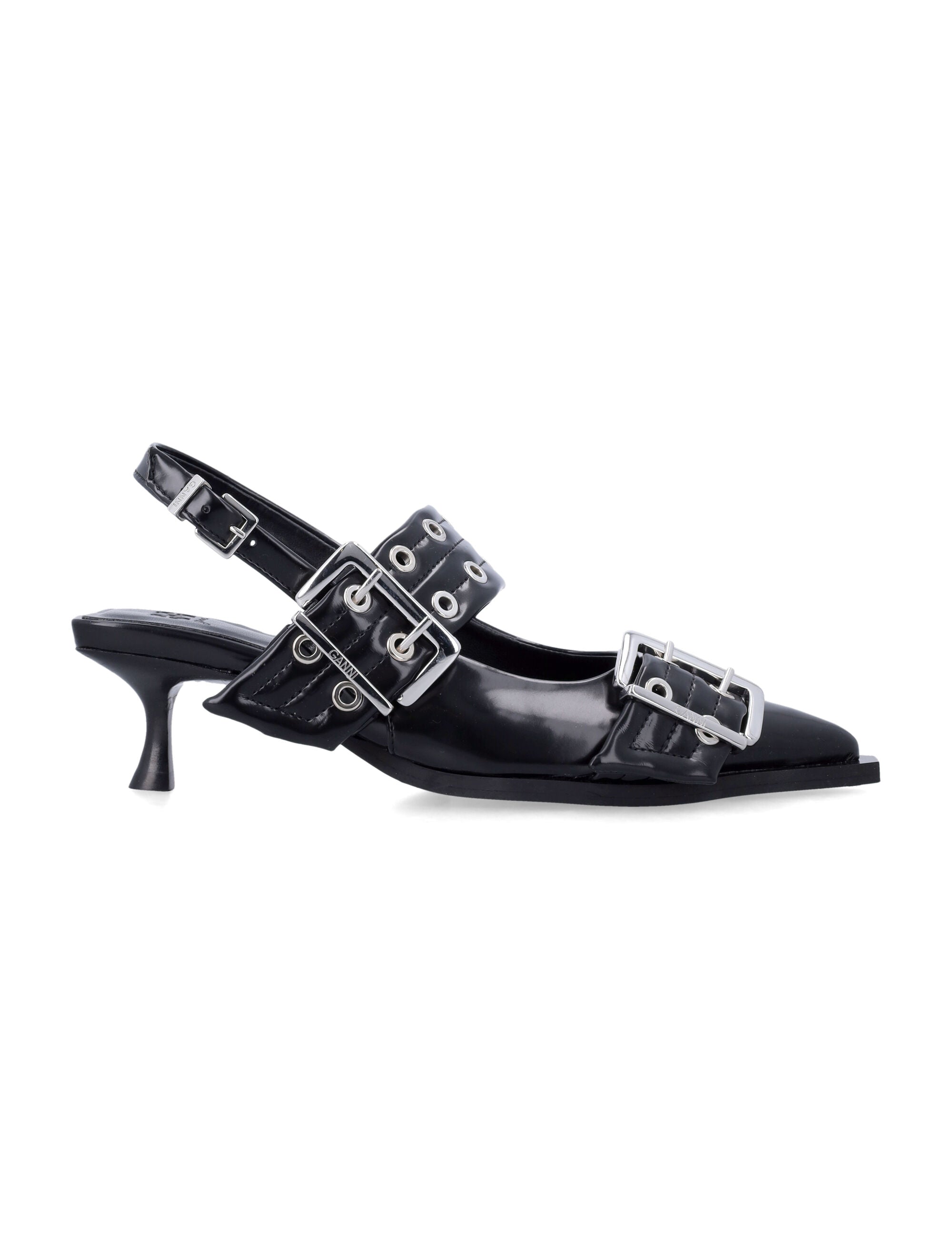 Ganni Black Buckle Kitten Heel Pumps Recycled Polyester
