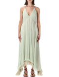 Alberta Ferretti Plissé Chiffon Maxi Dress Green Silk