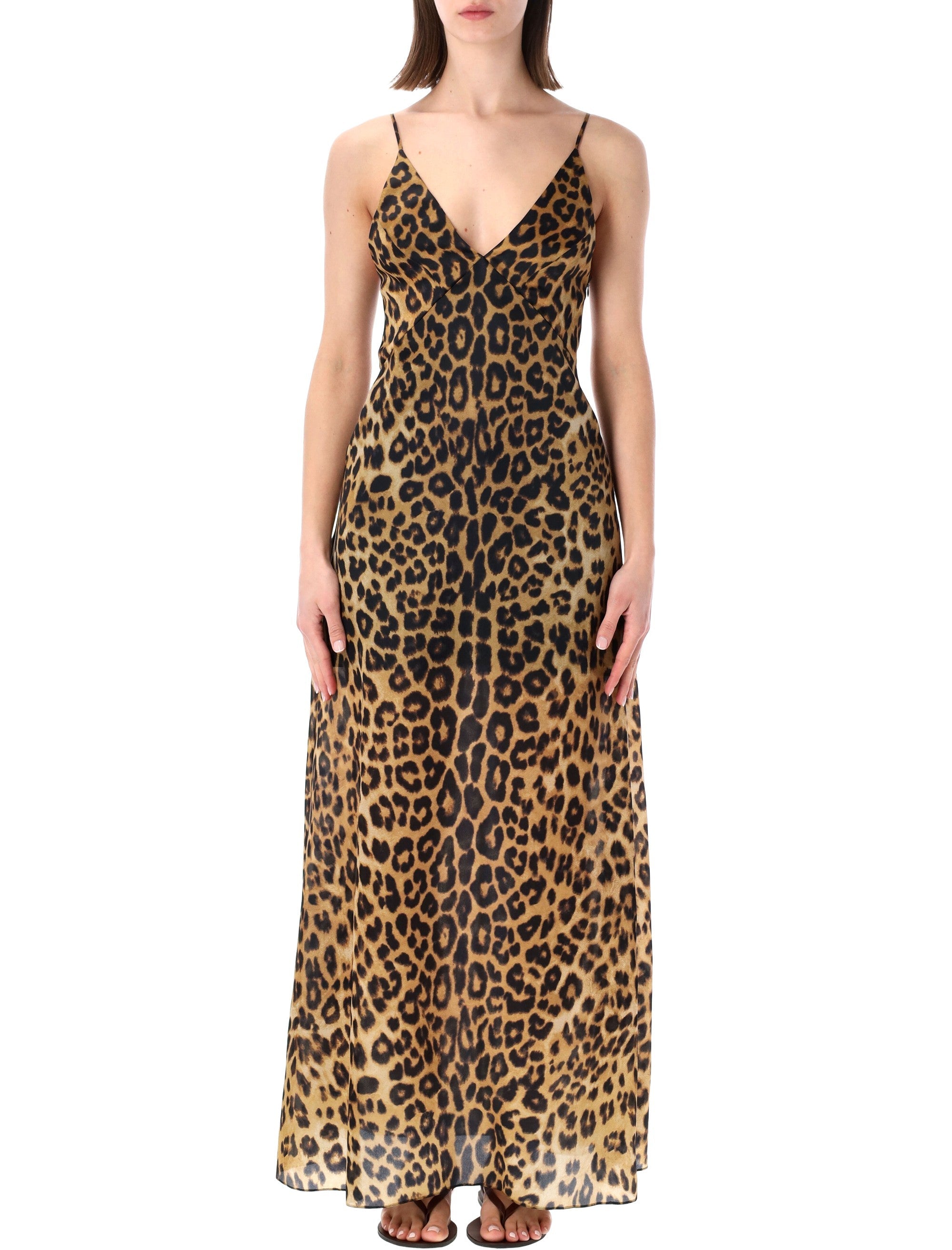Alberta Ferretti Leopard-Print Organza Maxi Dress Silk Lining