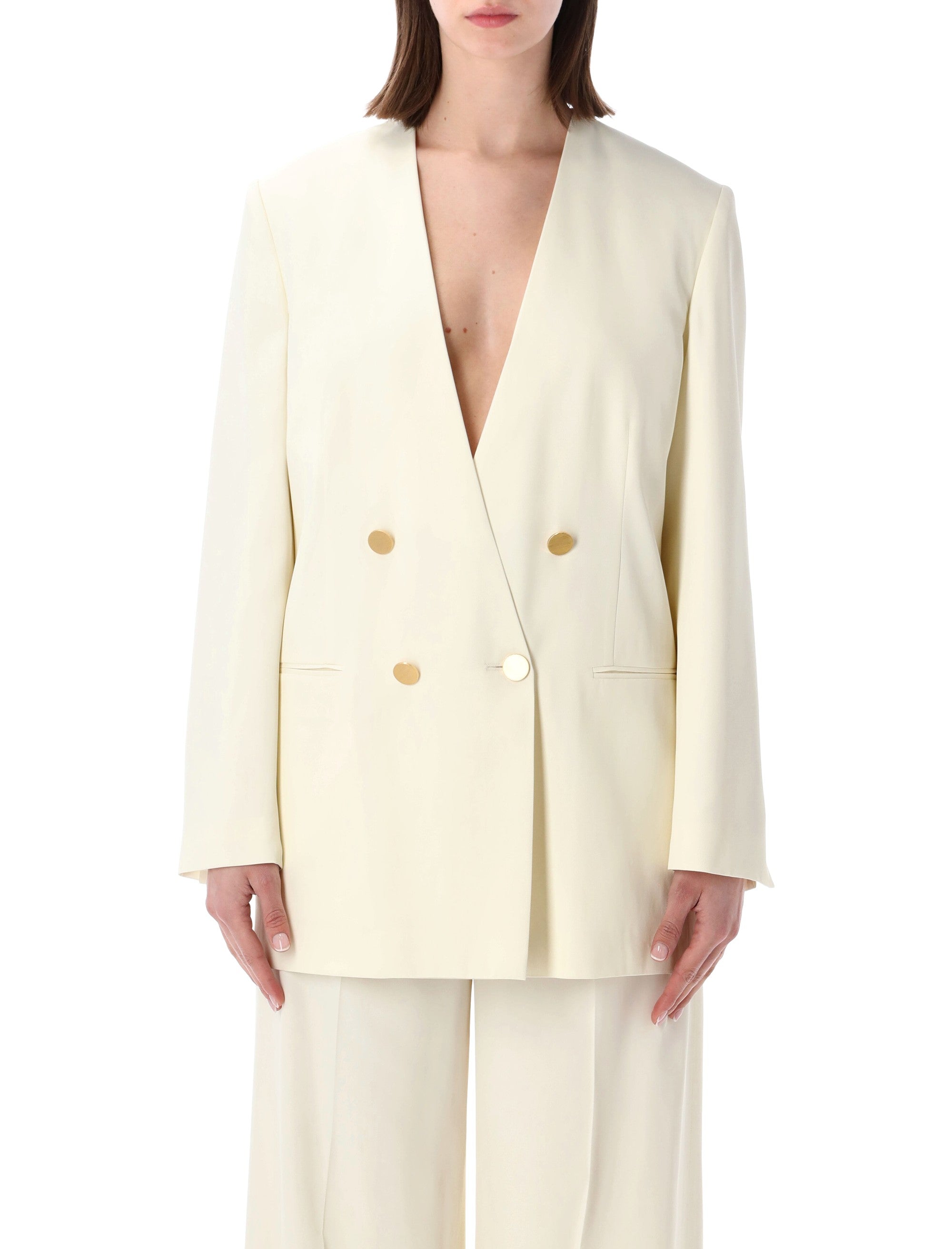 Alberta Ferretti double-breasted gold button blazer Ivory Viscose Lining