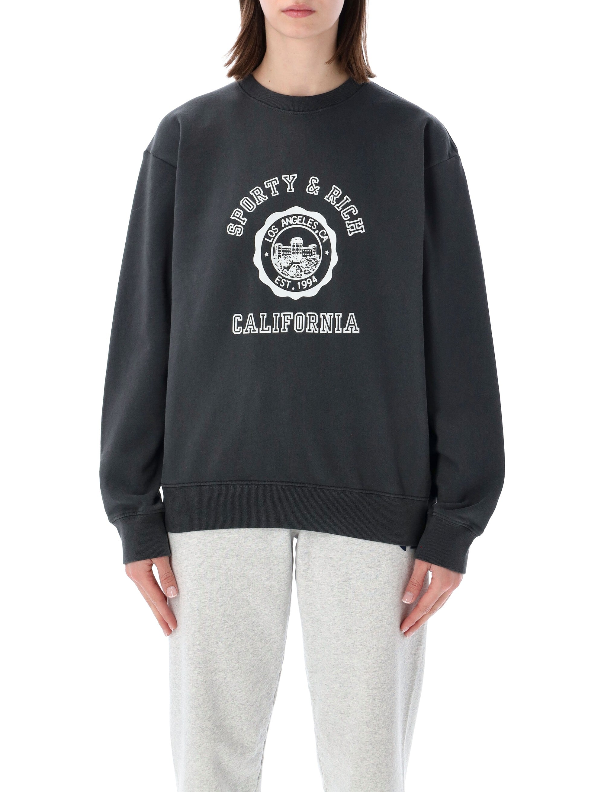 Sporty & Rich California emblem crewneck Faded Black Cotton Sweatshirt