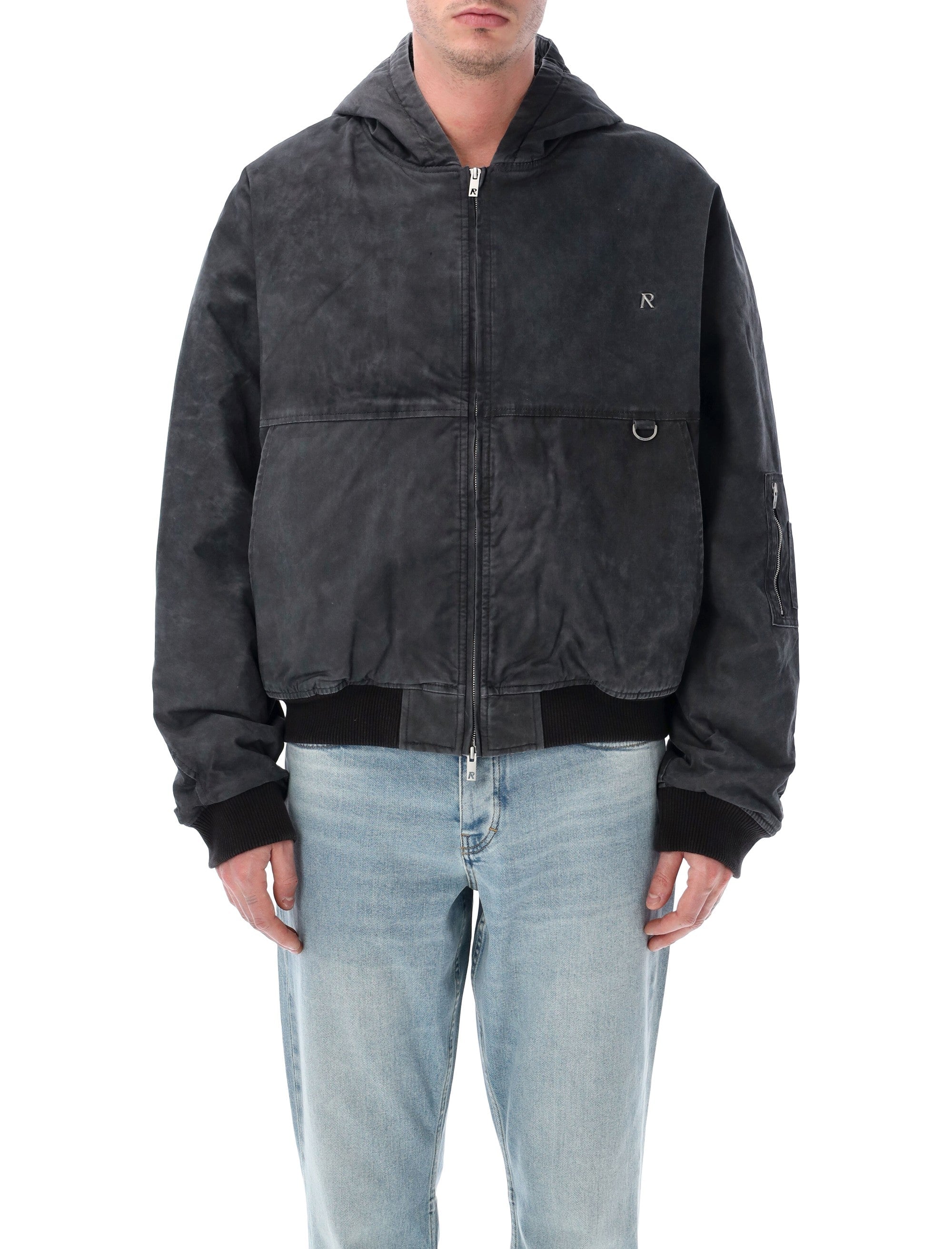 Represent Hooded Bomber Jacket Washed Black Cotton