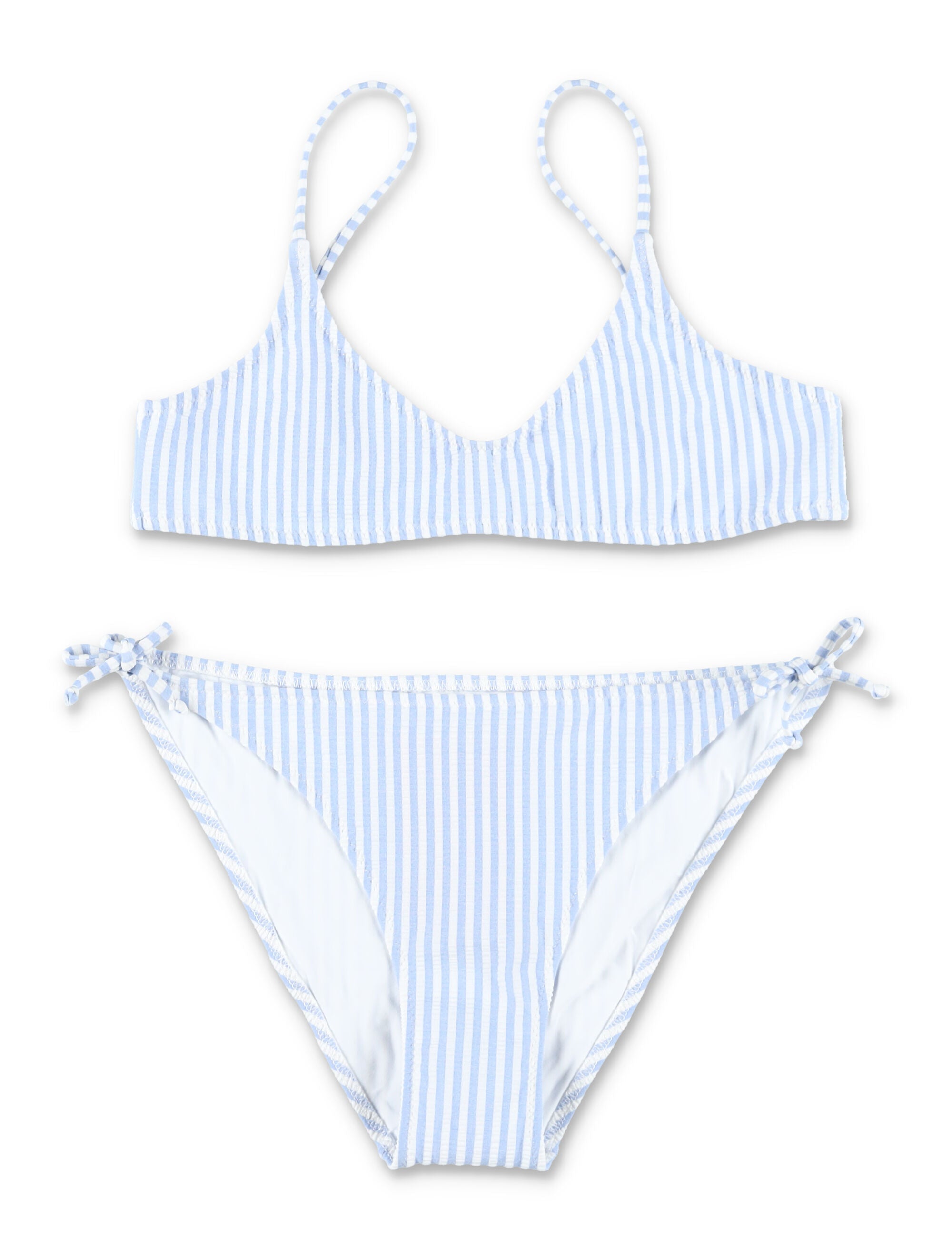 Mc2 Saint Barth Striped Seersucker Paloma Jr Bikini For Girls Blue Polyester